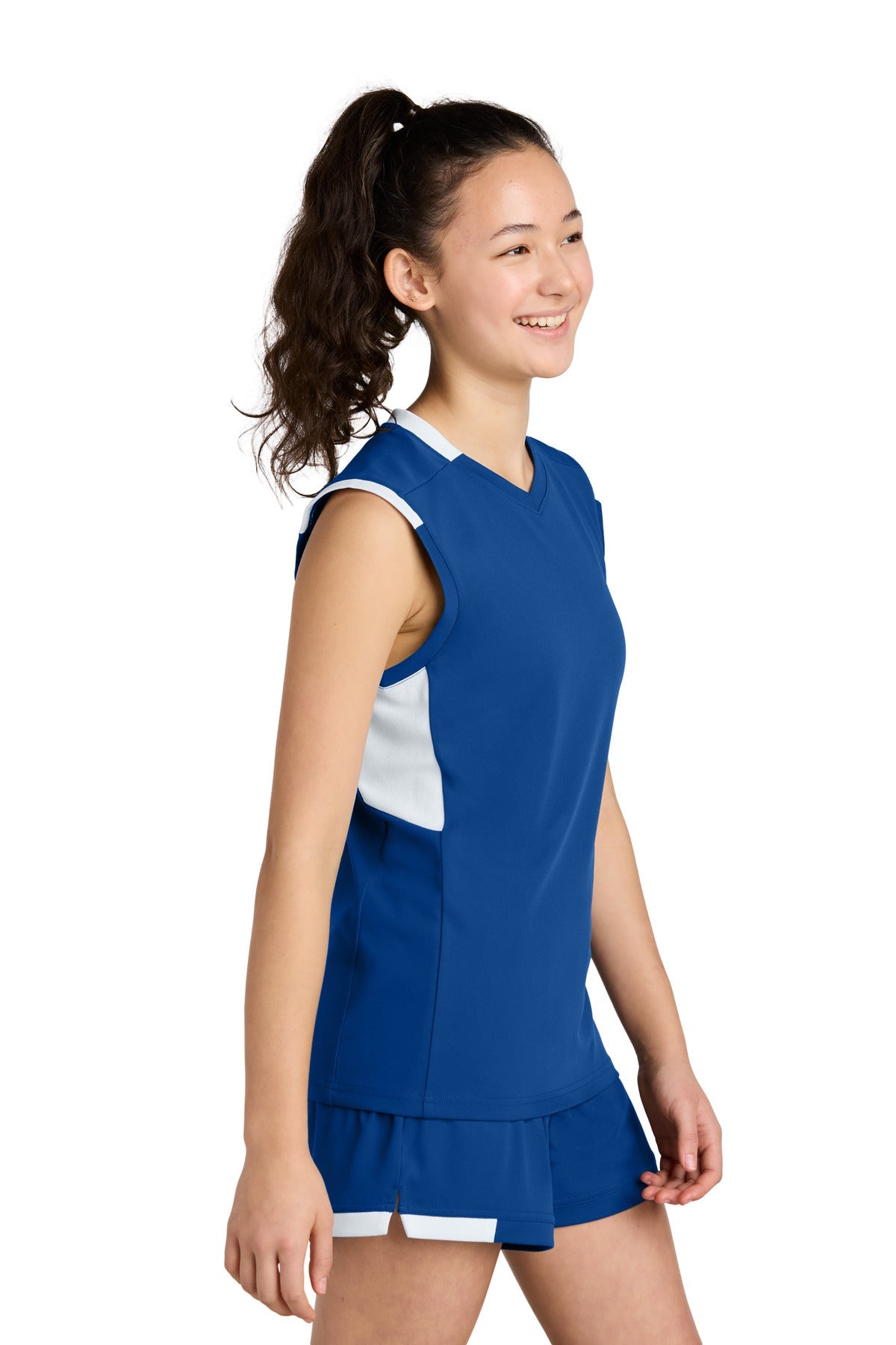 TRy/White Sport-Tek Youth Club Sleeveless V-Neck YST441