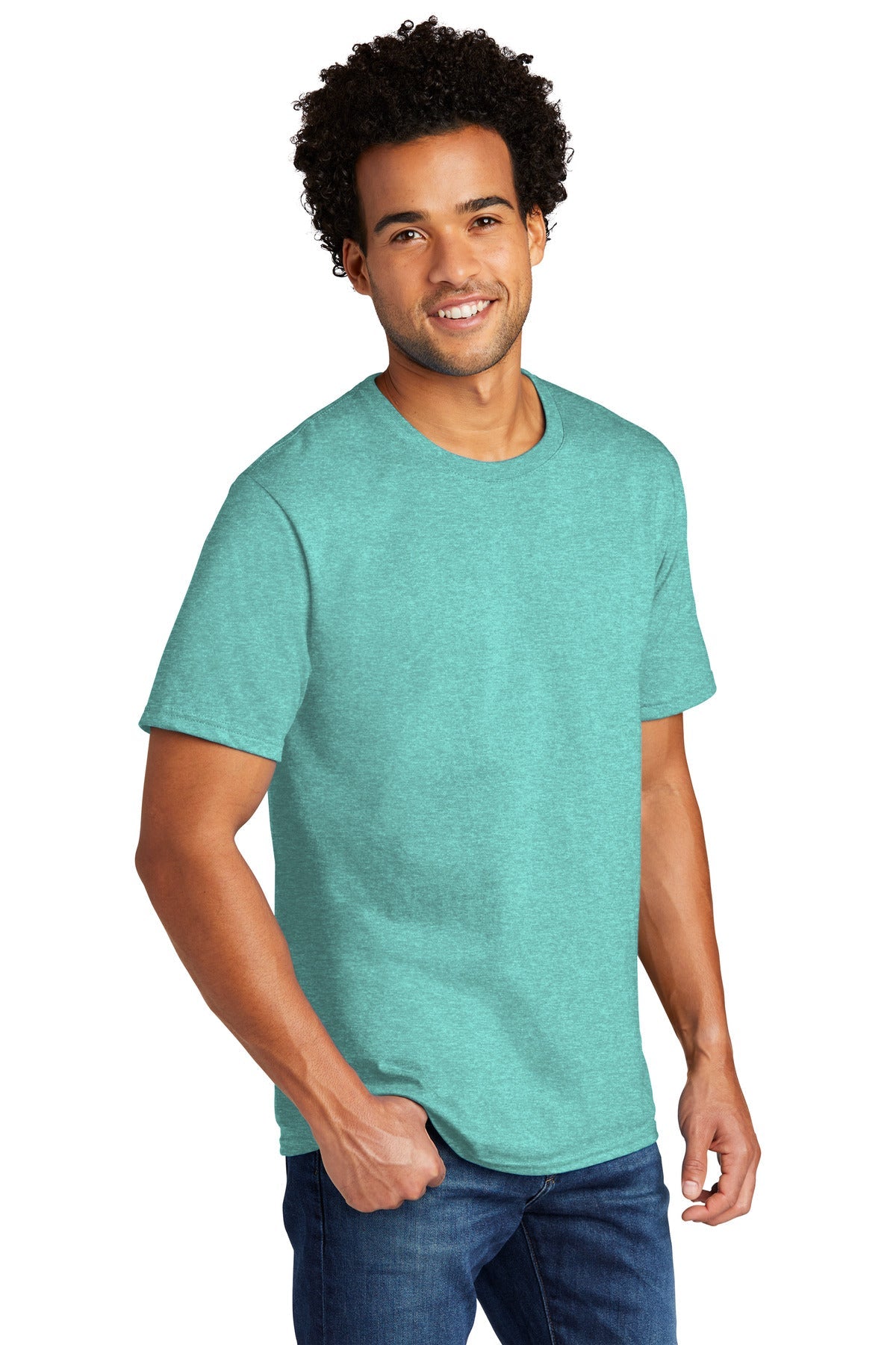 VivdTealHr Port & Co Tri-Blend Tee. PC330