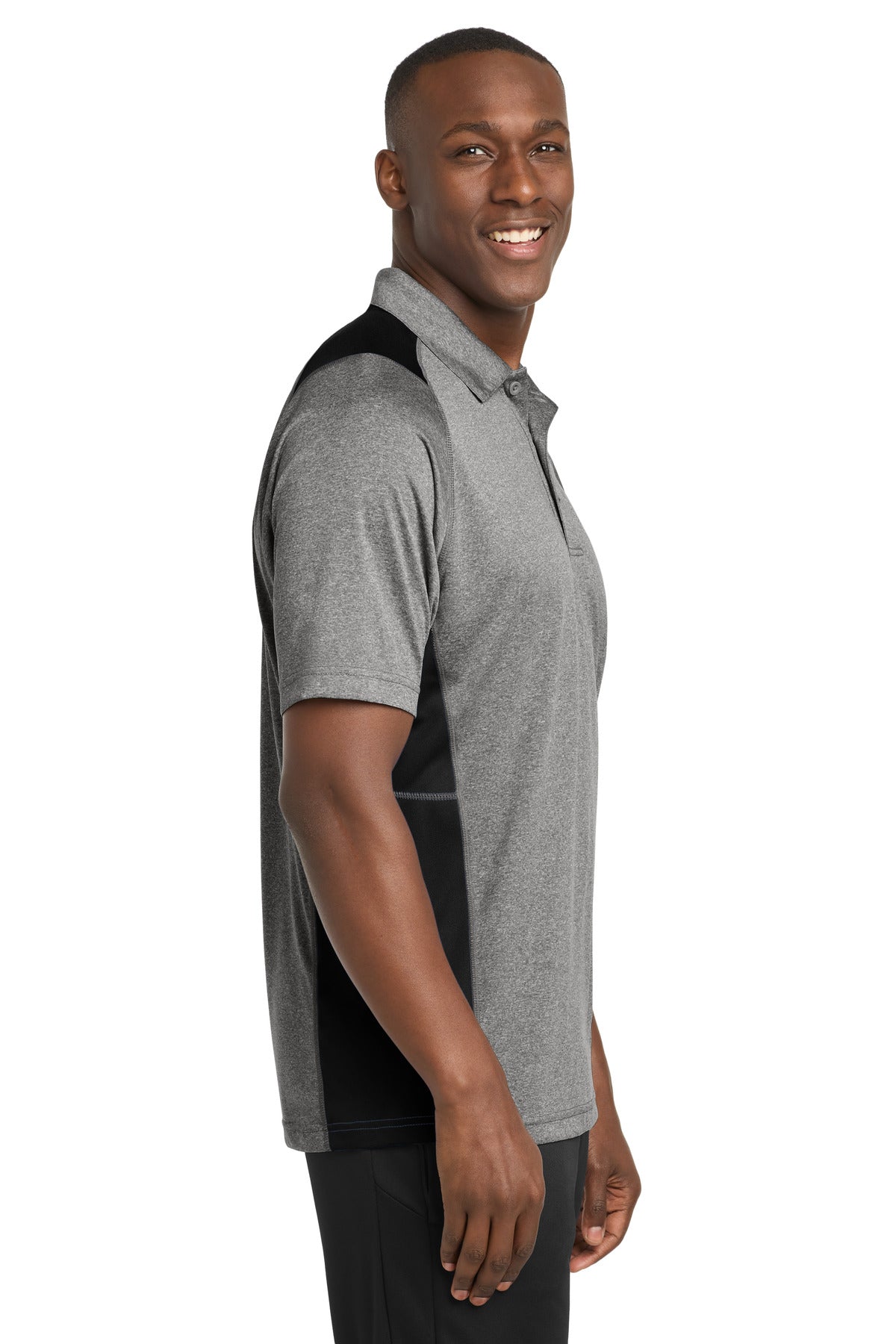 Vnt He/Black Sport-Tek Heather Colorblock Contender Polo. ST665