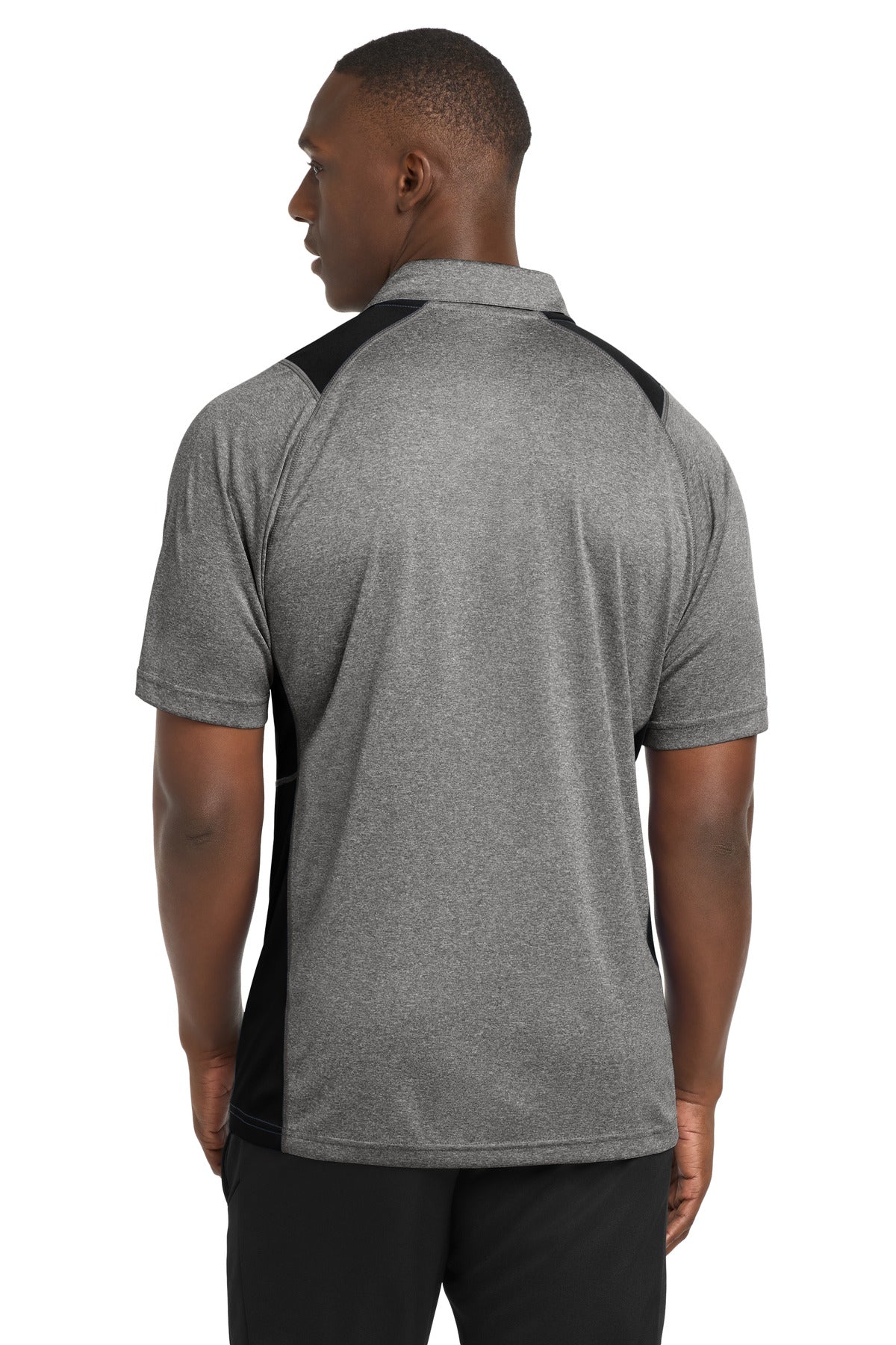 Vnt He/Black Sport-Tek Heather Colorblock Contender Polo. ST665