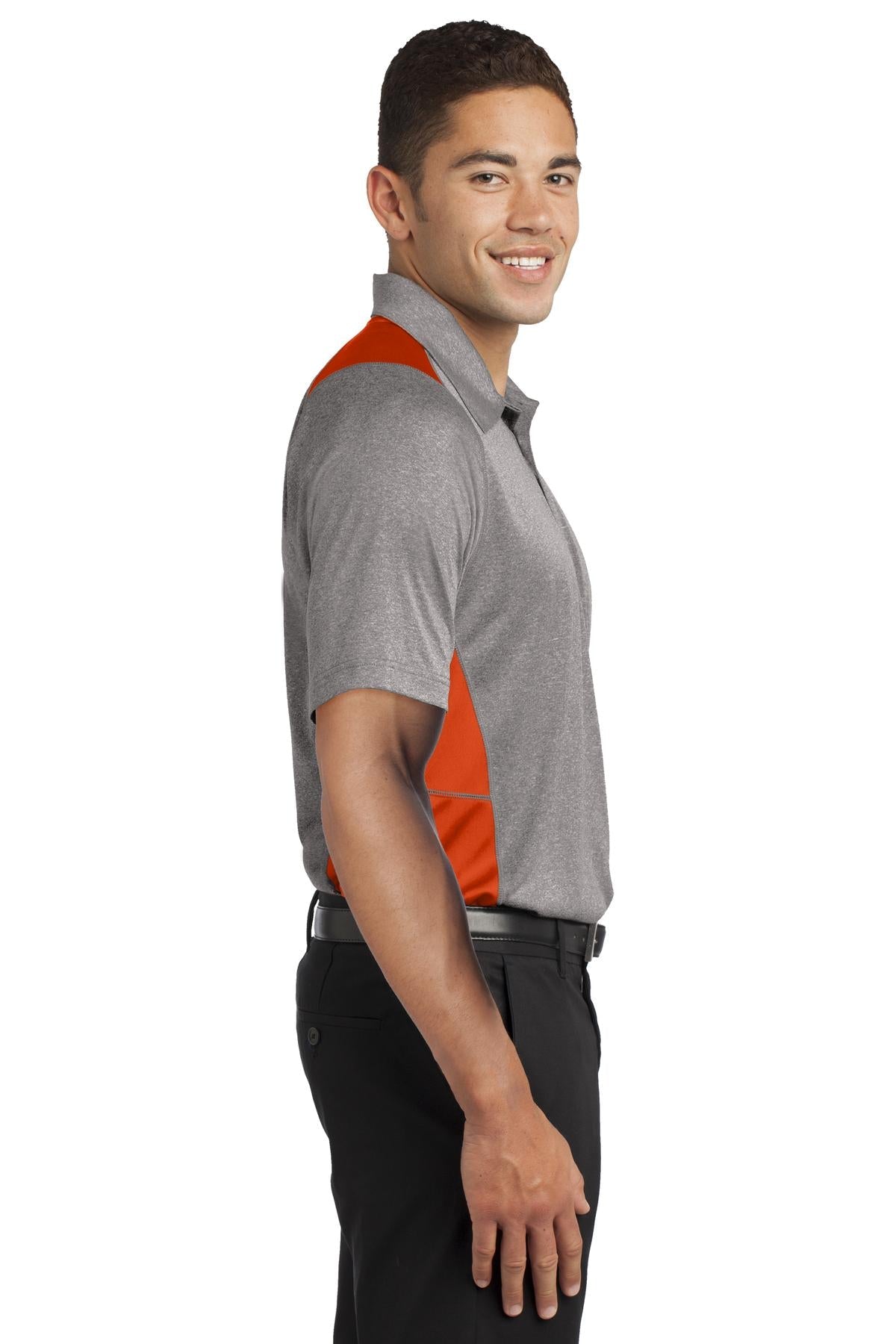 Vnt He/Dp Orng Sport-Tek Heather Colorblock Contender Polo. ST665