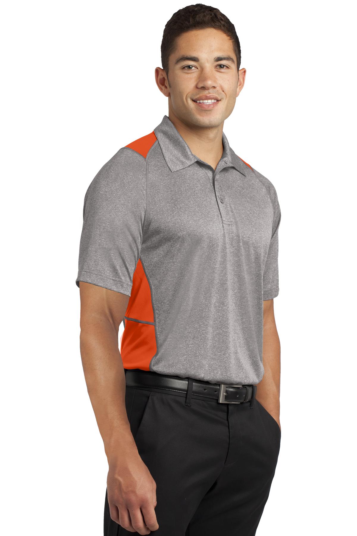 Vnt He/Dp Orng Sport-Tek Heather Colorblock Contender Polo. ST665