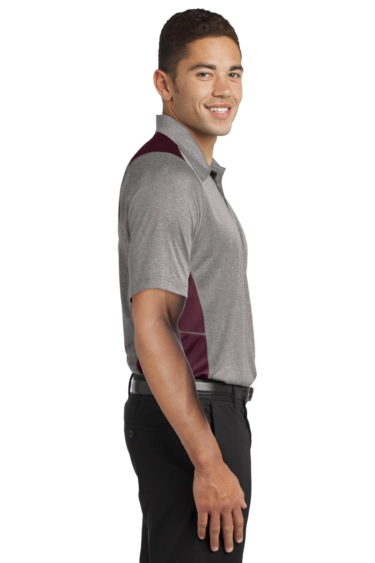 Vnt He/Maroon Sport-Tek Heather Colorblock Contender Polo. ST665