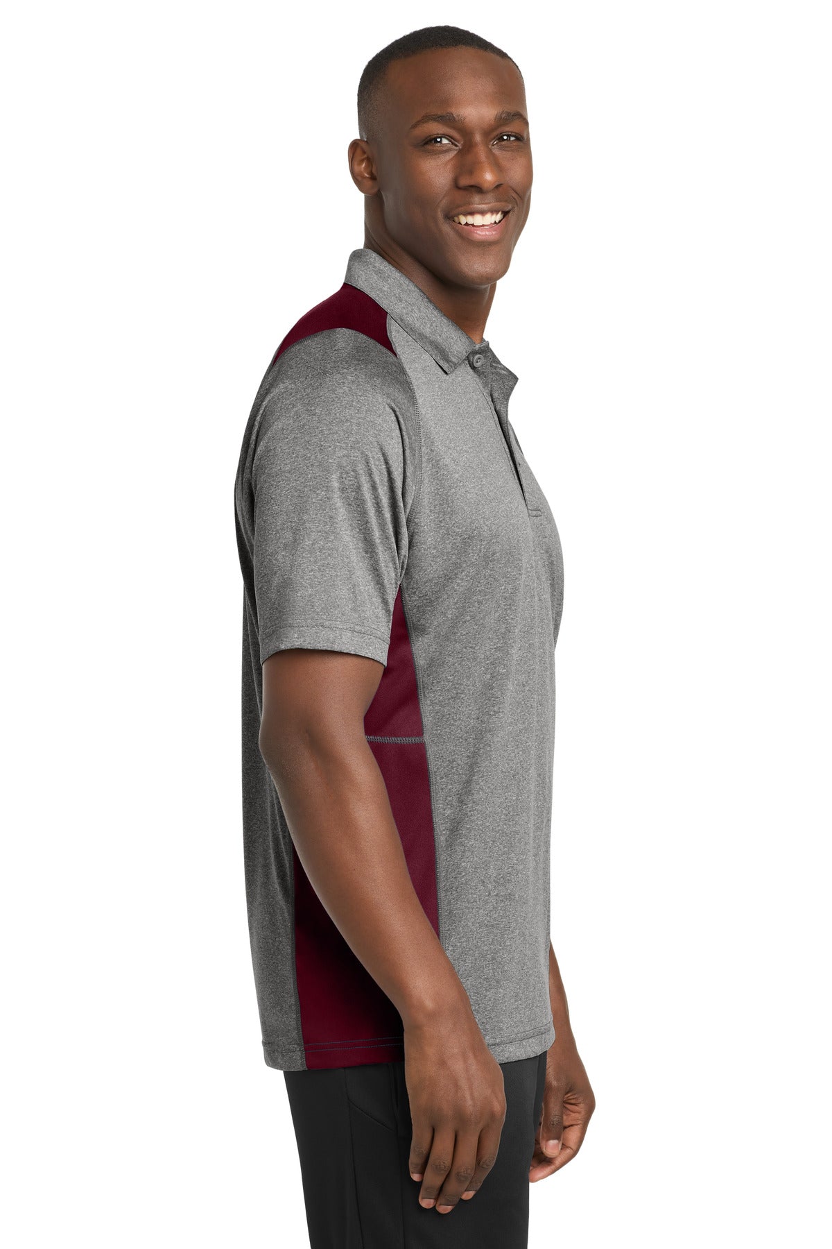 Vnt He/Maroon Sport-Tek Heather Colorblock Contender Polo. ST665