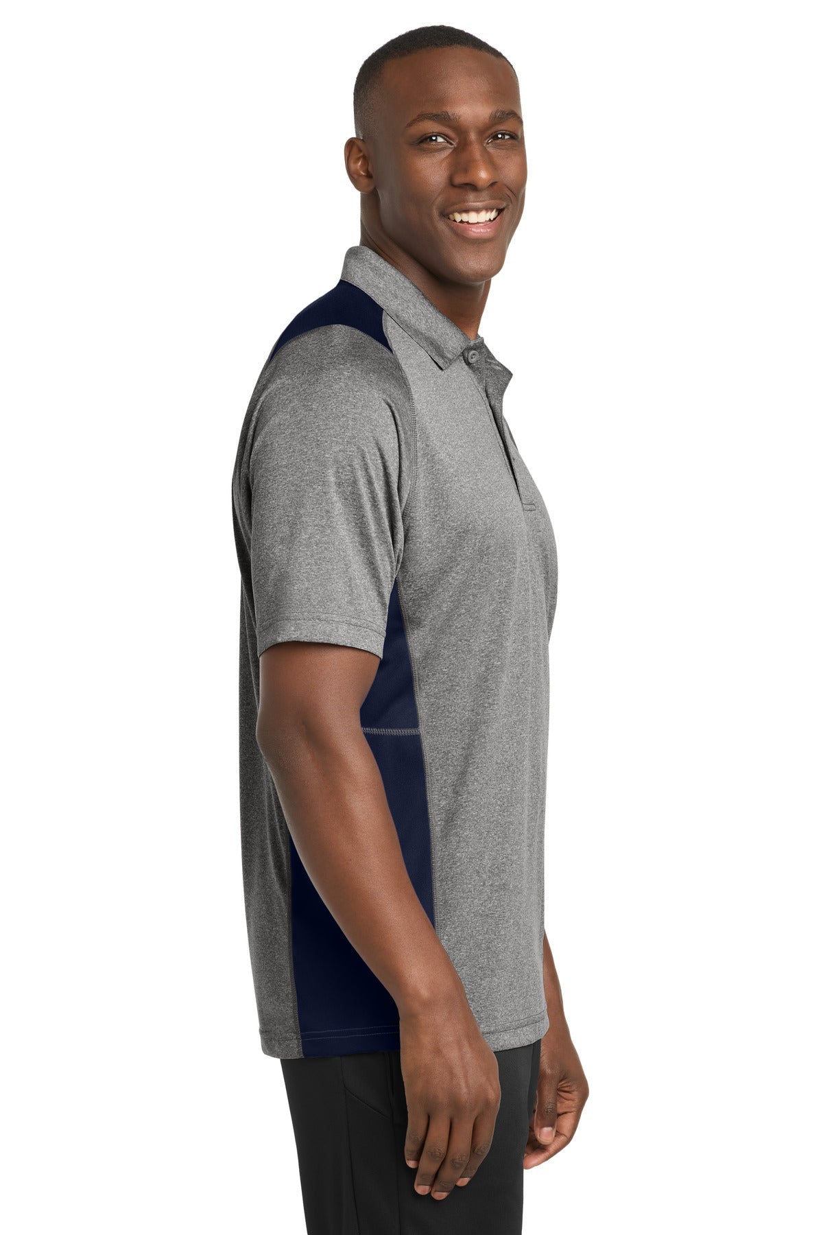 Vnt He/Tr Navy Sport-Tek Heather Colorblock Contender Polo. ST665