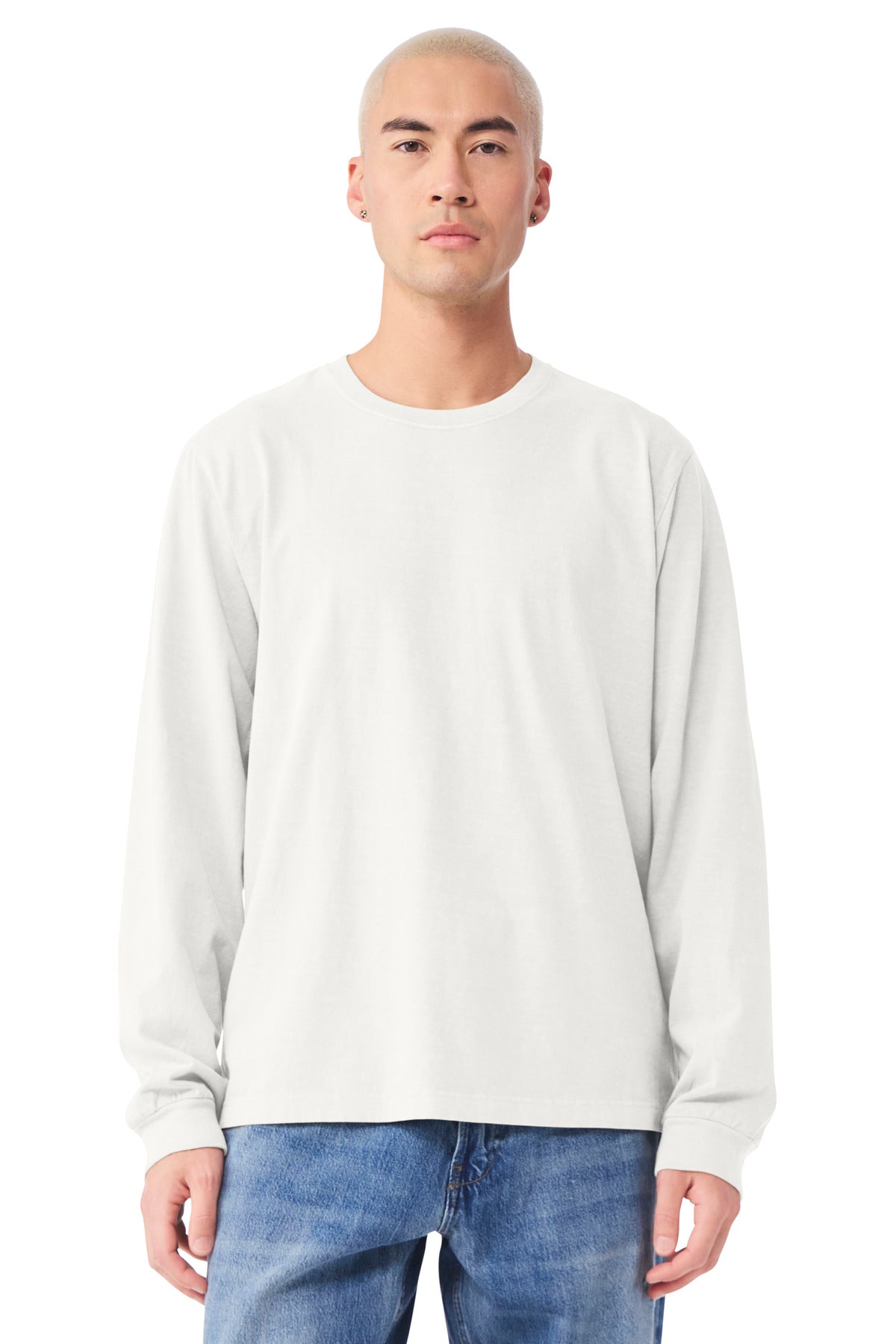 VtgWhite BELLA+CANVAS Unisex Heavyweight Garment-Dyed Long Sleeve Tee BC4851GD