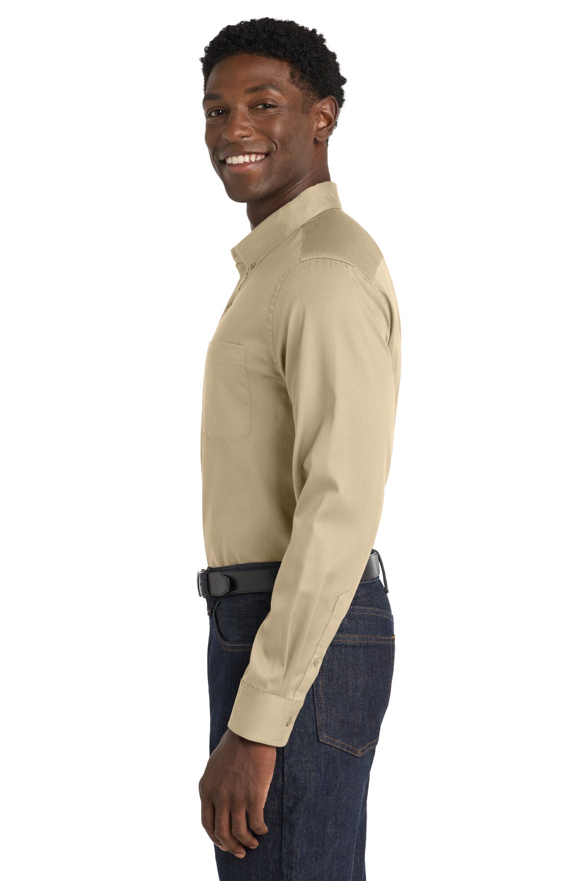 Wheat Port Authority Long Sleeve SuperPro React Twill Shirt. W808
