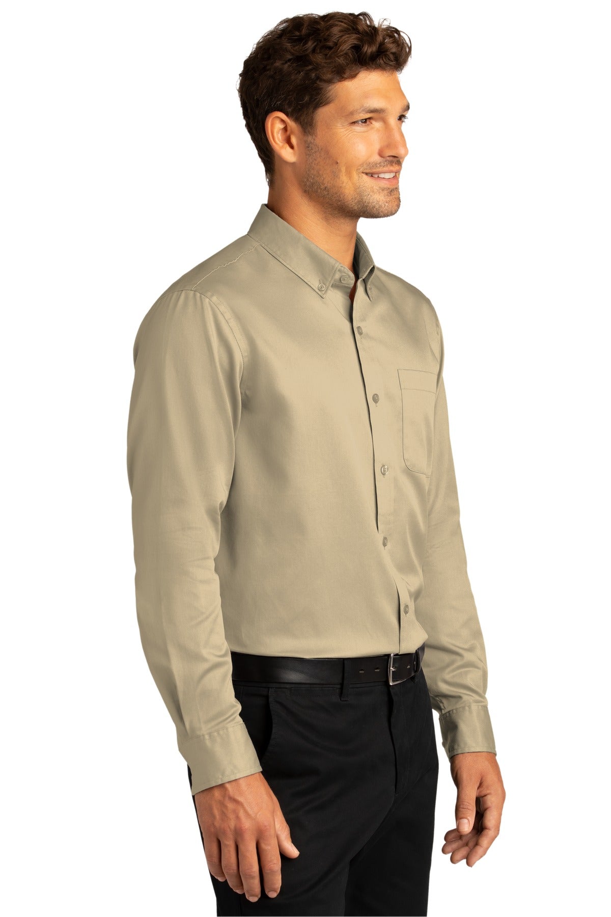Wheat Port Authority Long Sleeve SuperPro React Twill Shirt. W808