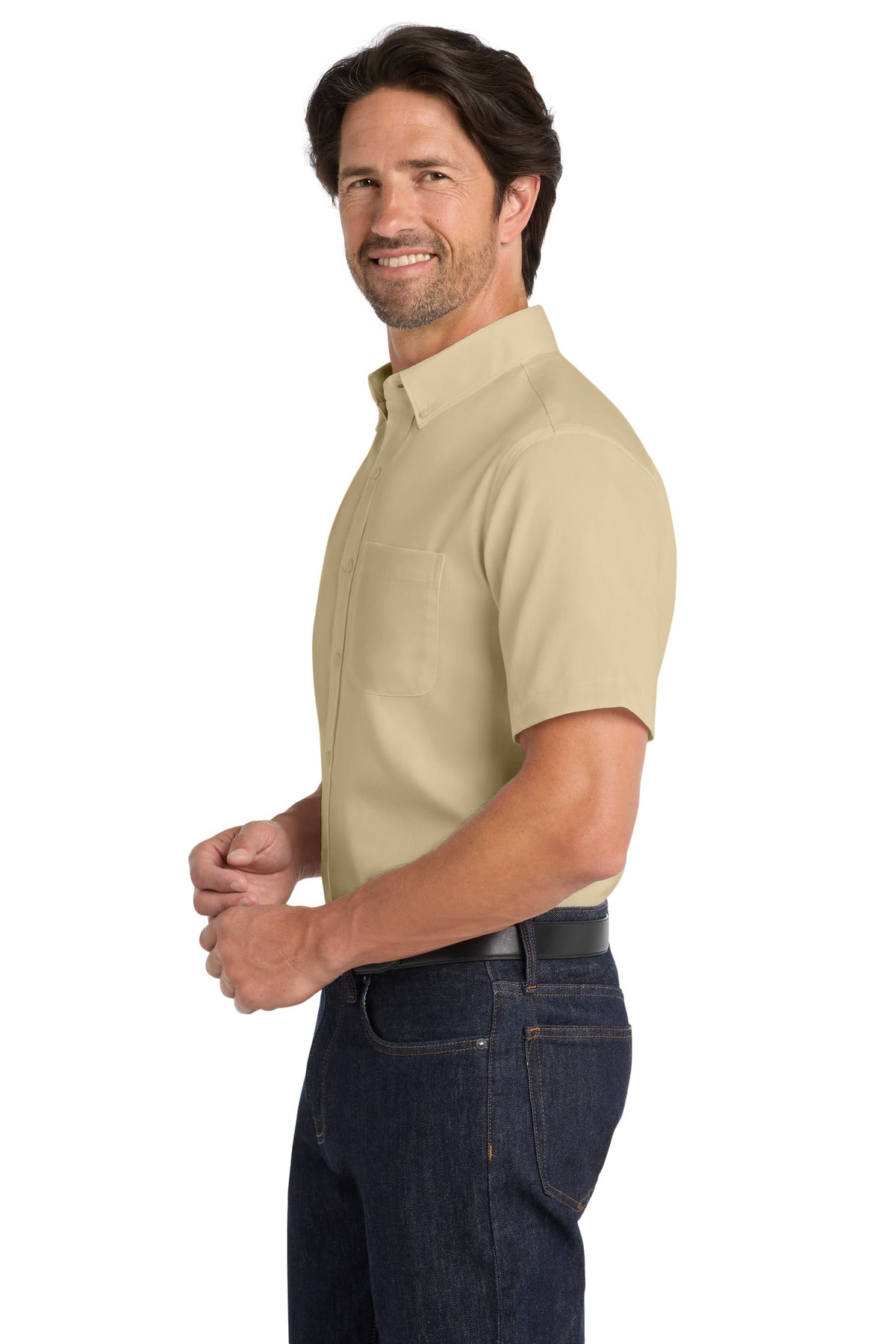Wheat Port Authority Short Sleeve SuperPro React Twill Shirt. W809