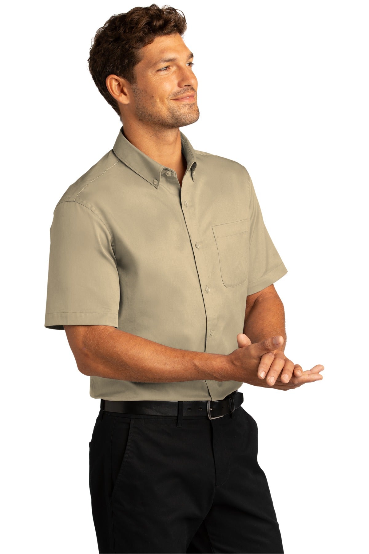 Wheat Port Authority Short Sleeve SuperPro React Twill Shirt. W809