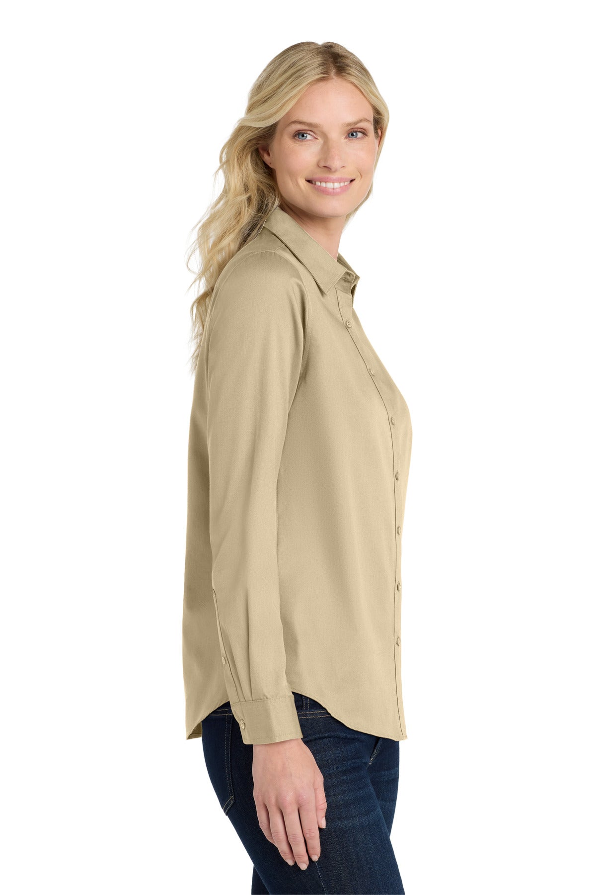 Wheat Port Authority Women's Long Sleeve SuperPro React Twill Shirt. LW808