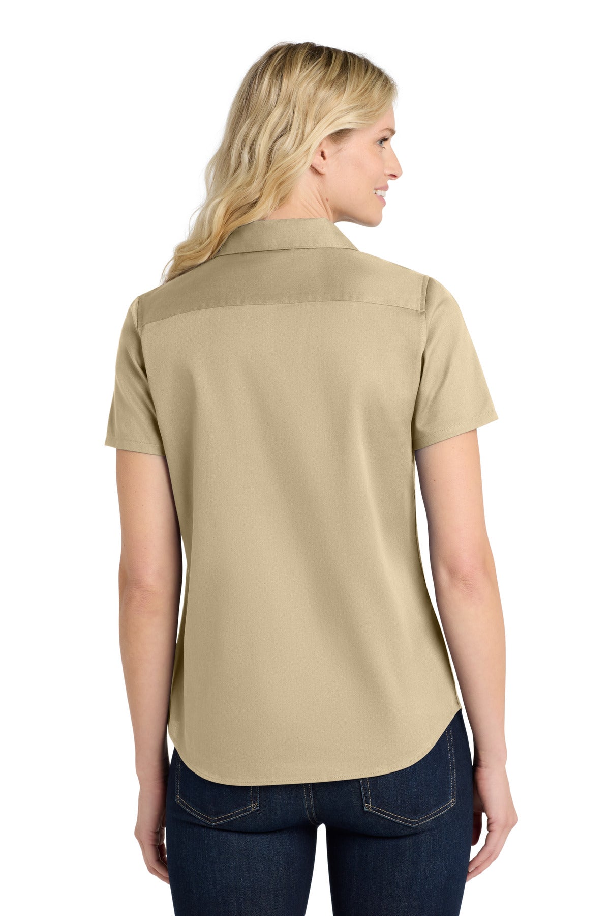 Wheat Port Authority Women's Short Sleeve SuperPro React Twill Shirt. LW809