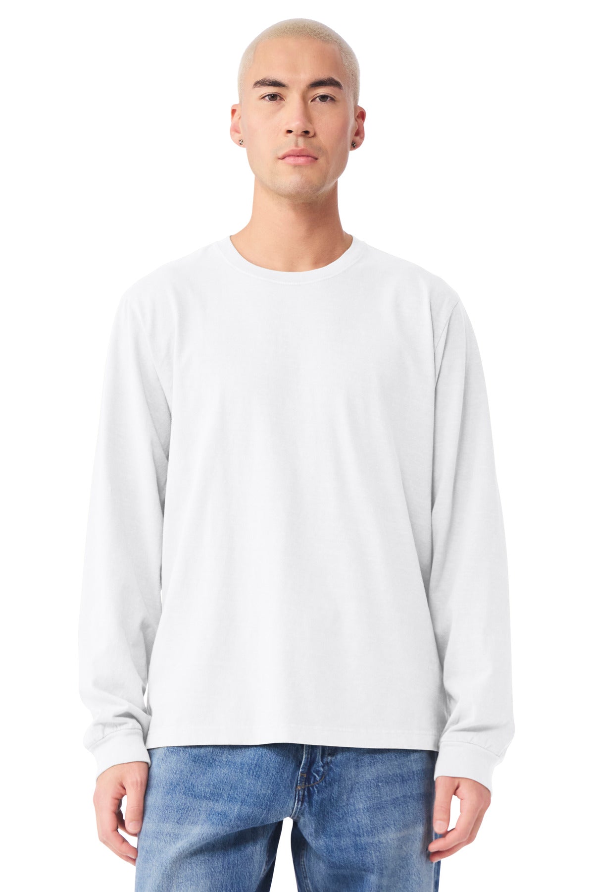 White BELLA+CANVAS Unisex Heavyweight Garment-Dyed Long Sleeve Tee BC4851GD