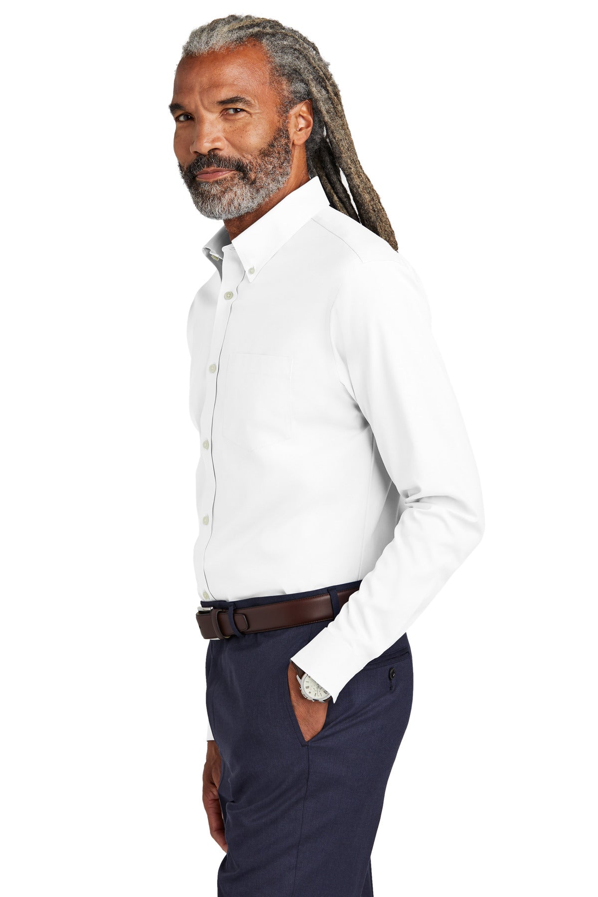 White Brooks Brothers Tall Wrinkle-Free Stretch Pinpoint Shirt TBB18000