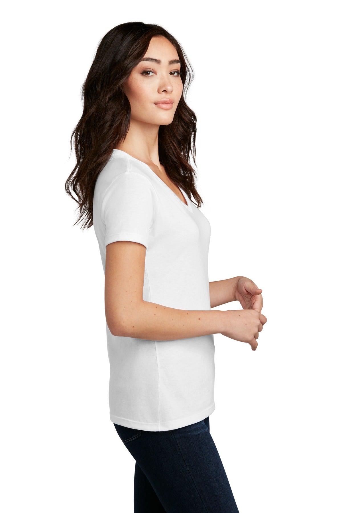 White District Women's Perfect Blend CVC V-Neck Tee. DM1190L