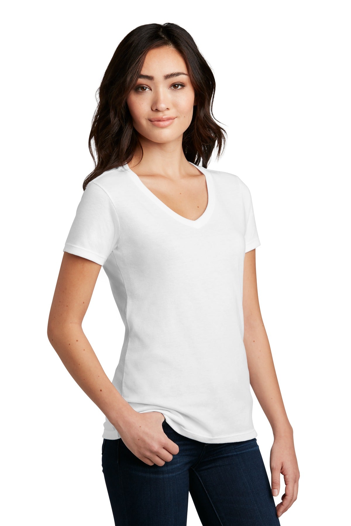 White District Women's Perfect Blend CVC V-Neck Tee. DM1190L