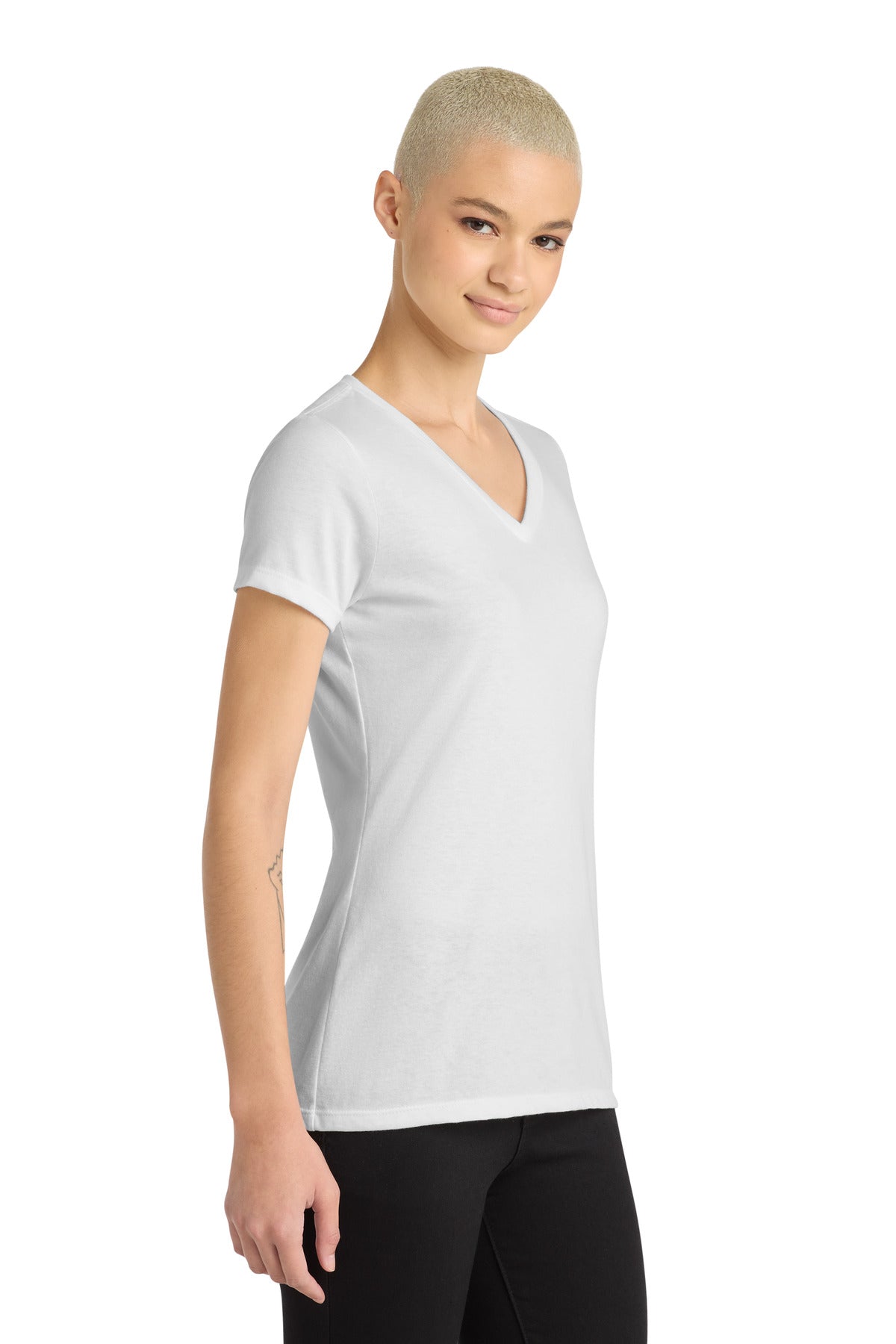 White District Women's Perfect Blend CVC V-Neck Tee. DM1190L