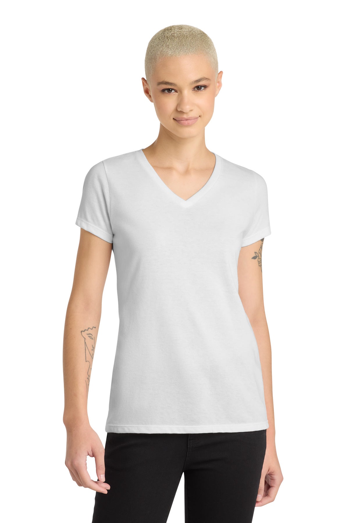 White District Women's Perfect Blend CVC V-Neck Tee. DM1190L