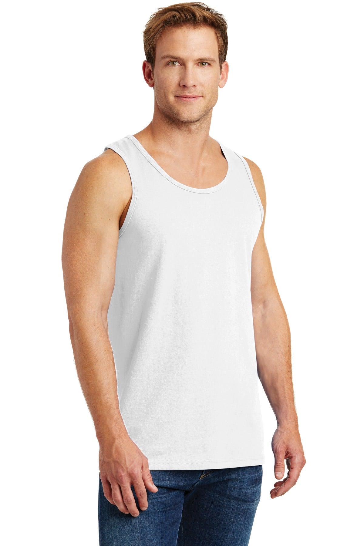 White Gildan Heavy Cotton Tank Top. G5200