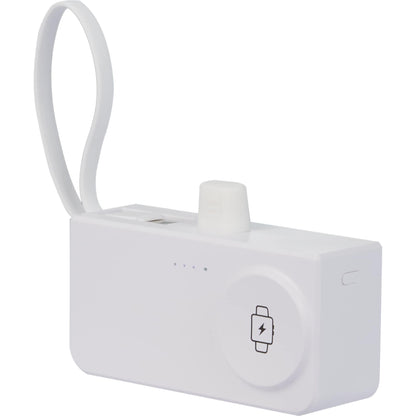 White Hue Plus 5000 mAh Power Bank with Watch Charger plain