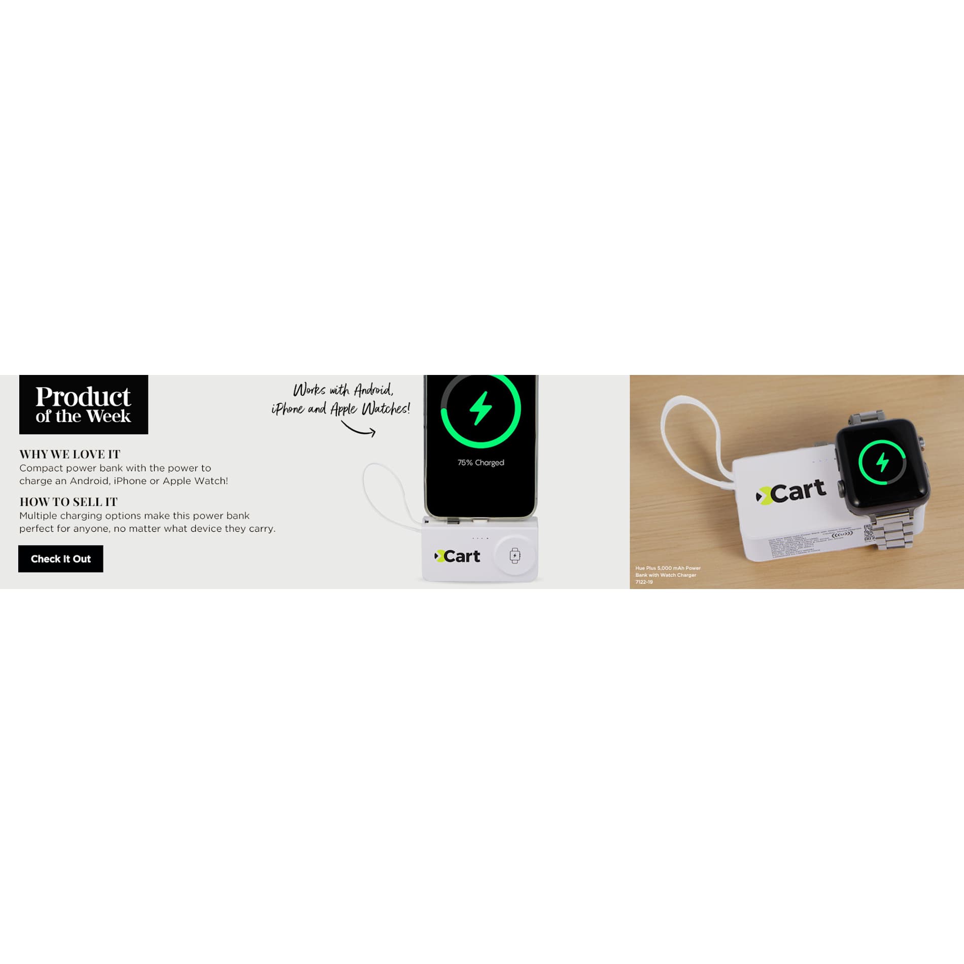 White Hue Plus 5000 mAh Power Bank with Watch Charger