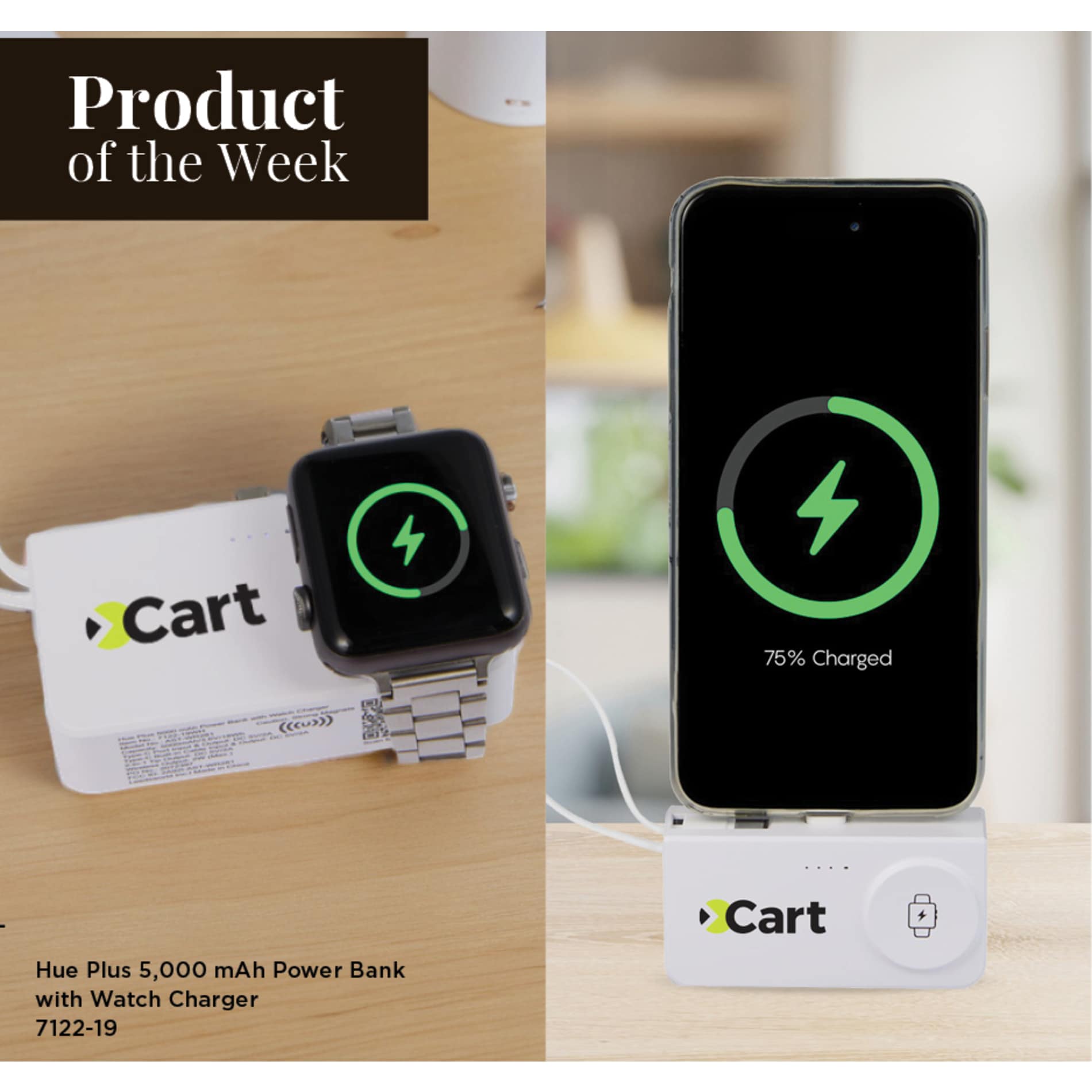 White Hue Plus 5000 mAh Power Bank with Watch Charger