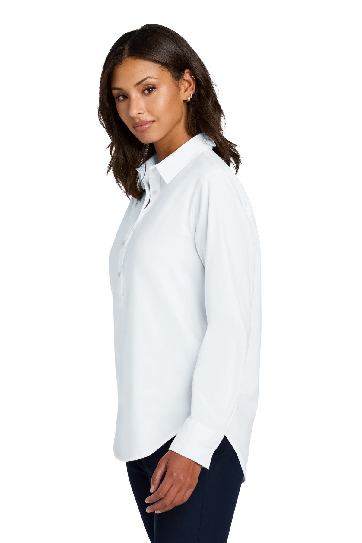 White Mercer+Mettle Women's Long Sleeve Modern Oxford Shirt MM2003