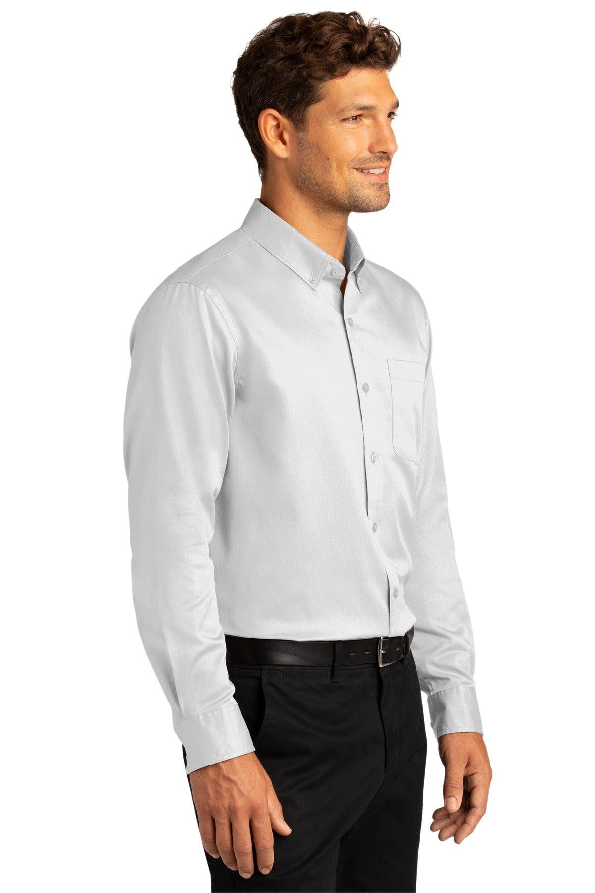 White Port Authority Long Sleeve SuperPro React Twill Shirt. W808