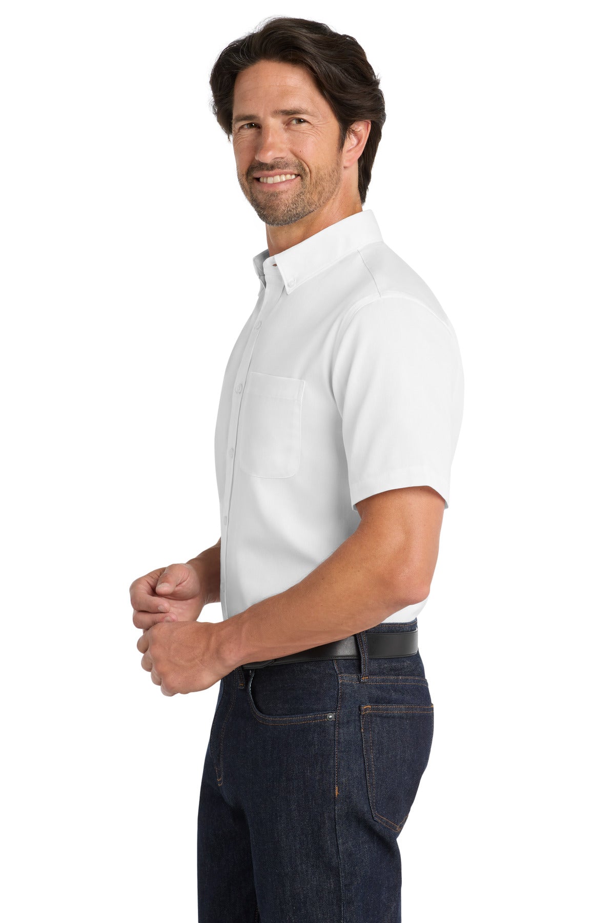 White Port Authority Short Sleeve SuperPro React Twill Shirt. W809