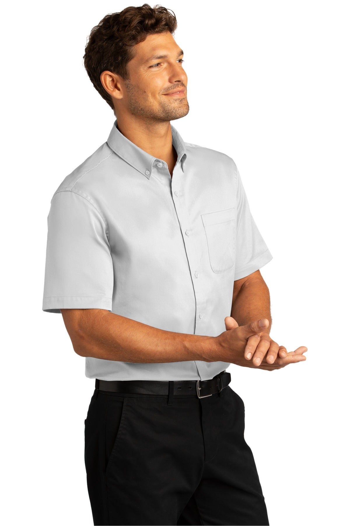 White Port Authority Short Sleeve SuperPro React Twill Shirt. W809