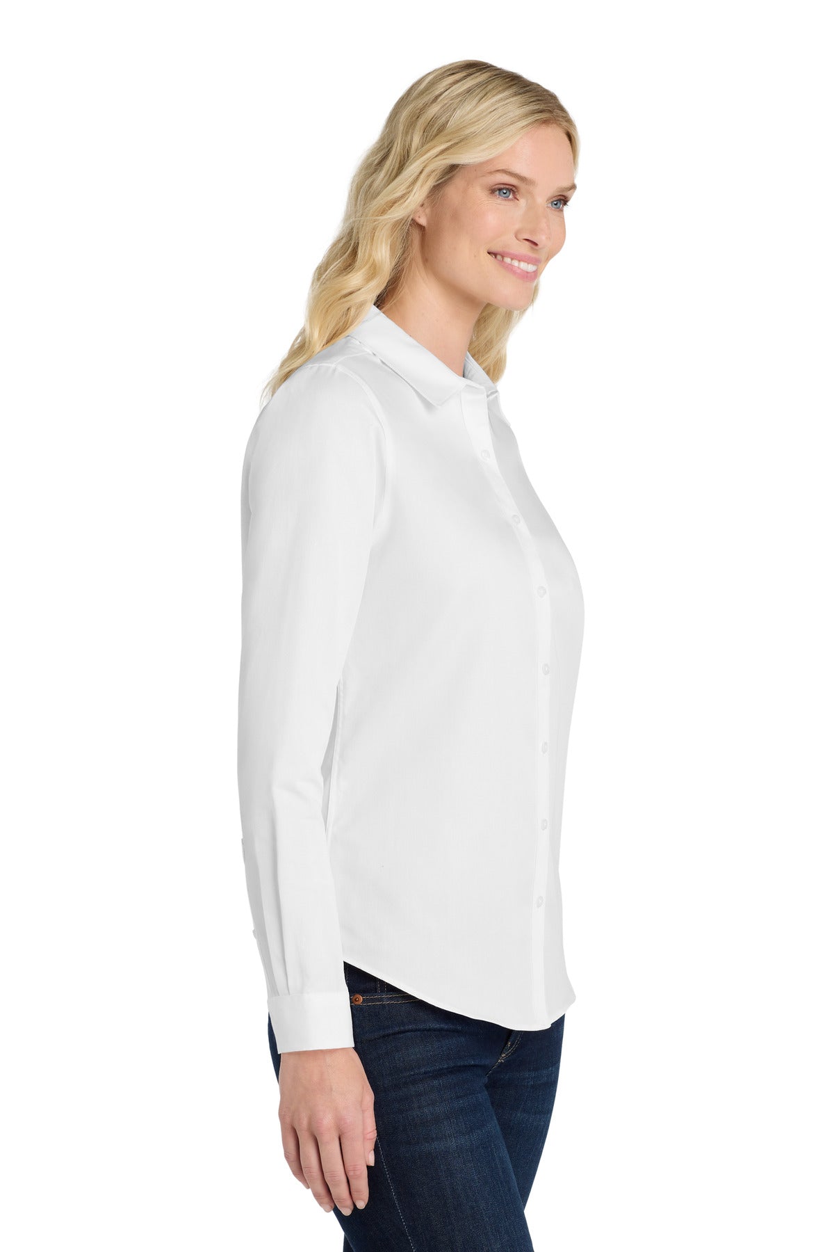 White Port Authority Women's Long Sleeve SuperPro React Twill Shirt. LW808