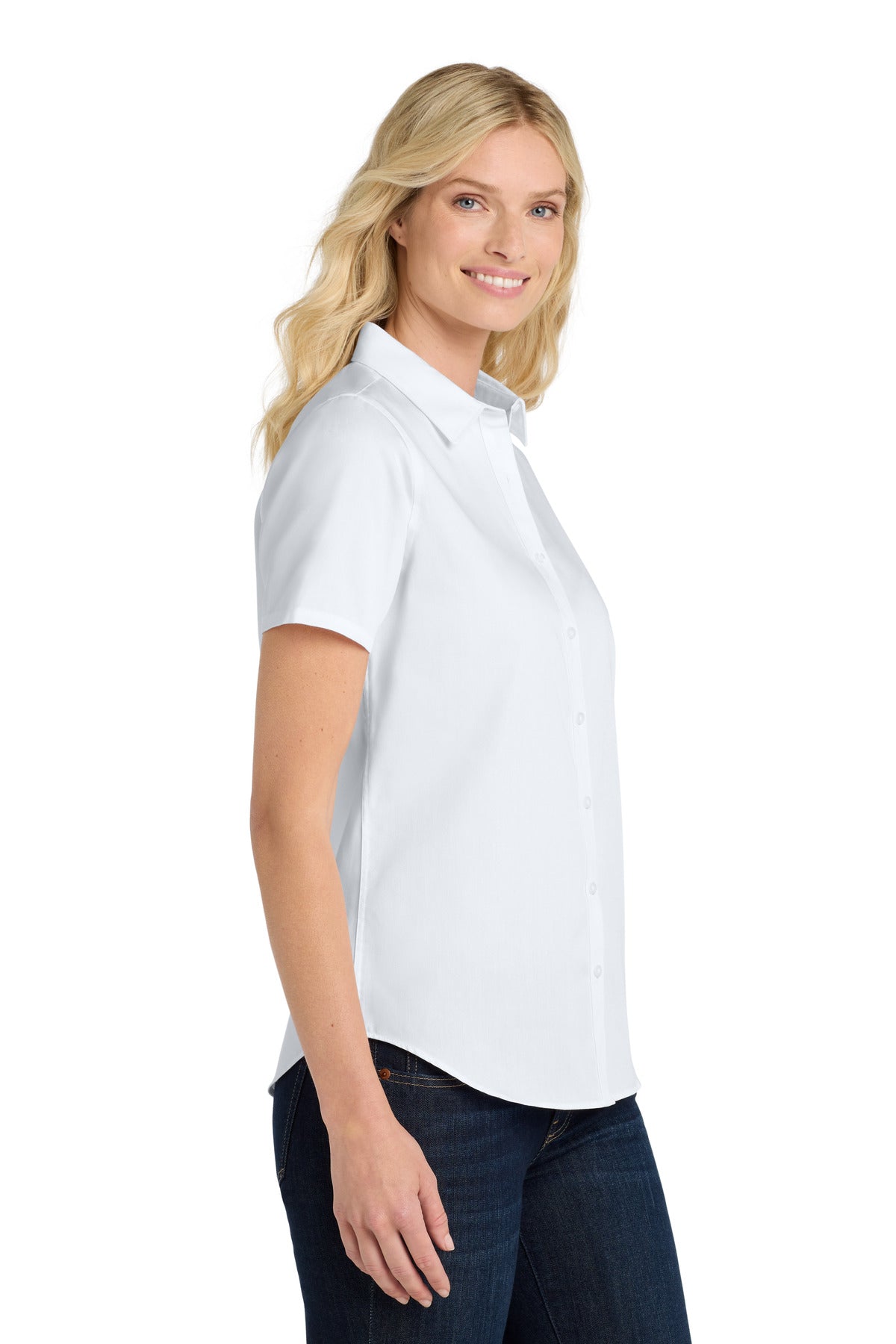 White Port Authority Women's Short Sleeve SuperPro React Twill Shirt. LW809