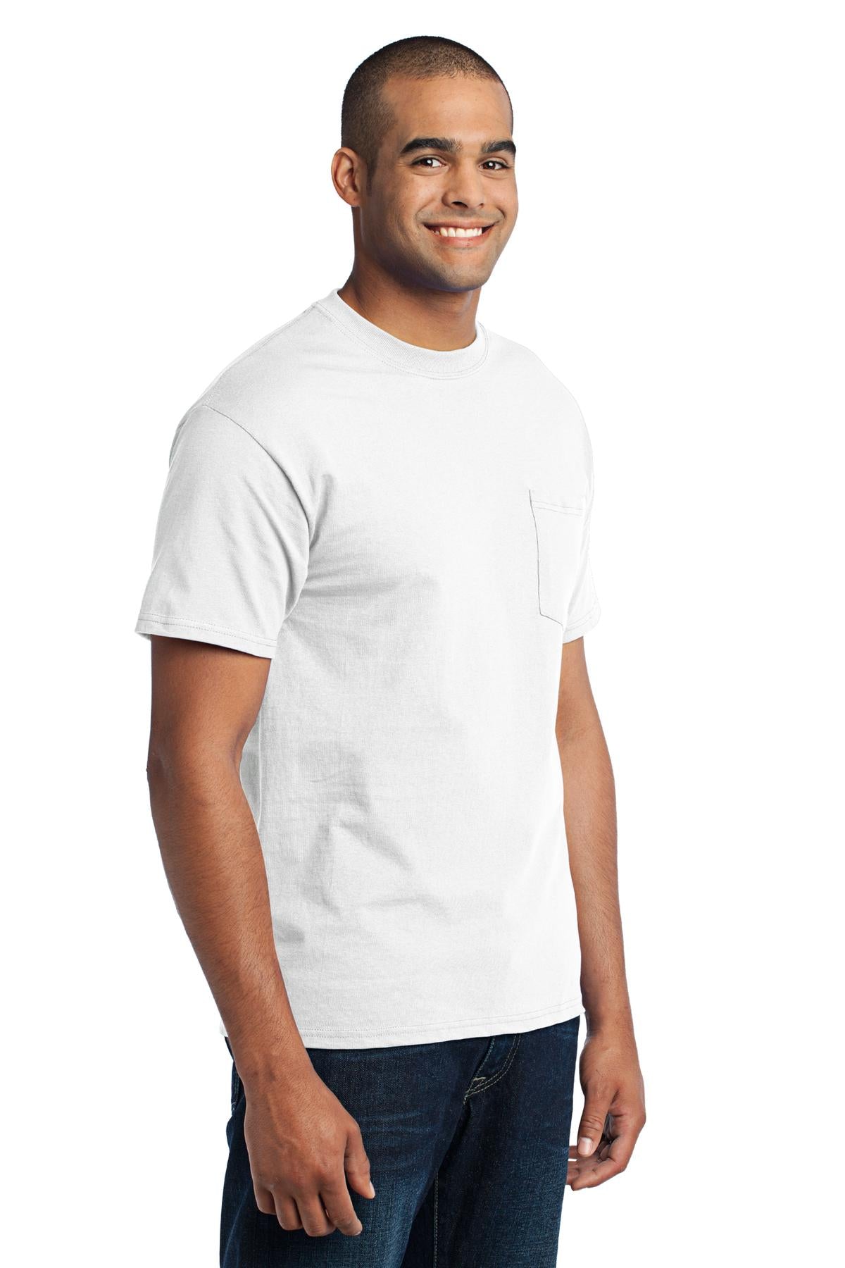 White Port & Co Core Blend Pocket Tee. PC55P