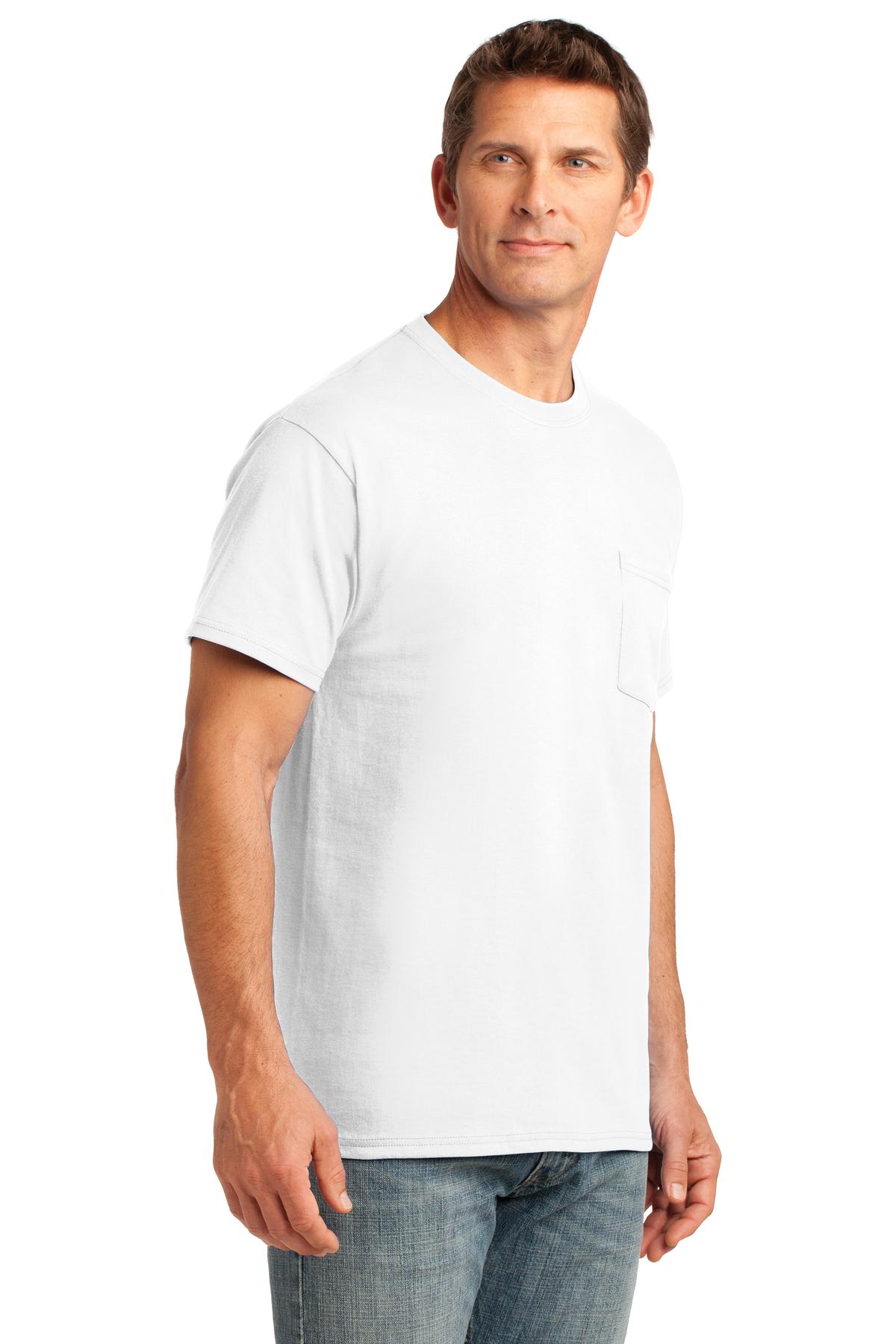 White Port & Co Core Cotton Pocket Tee. PC54P