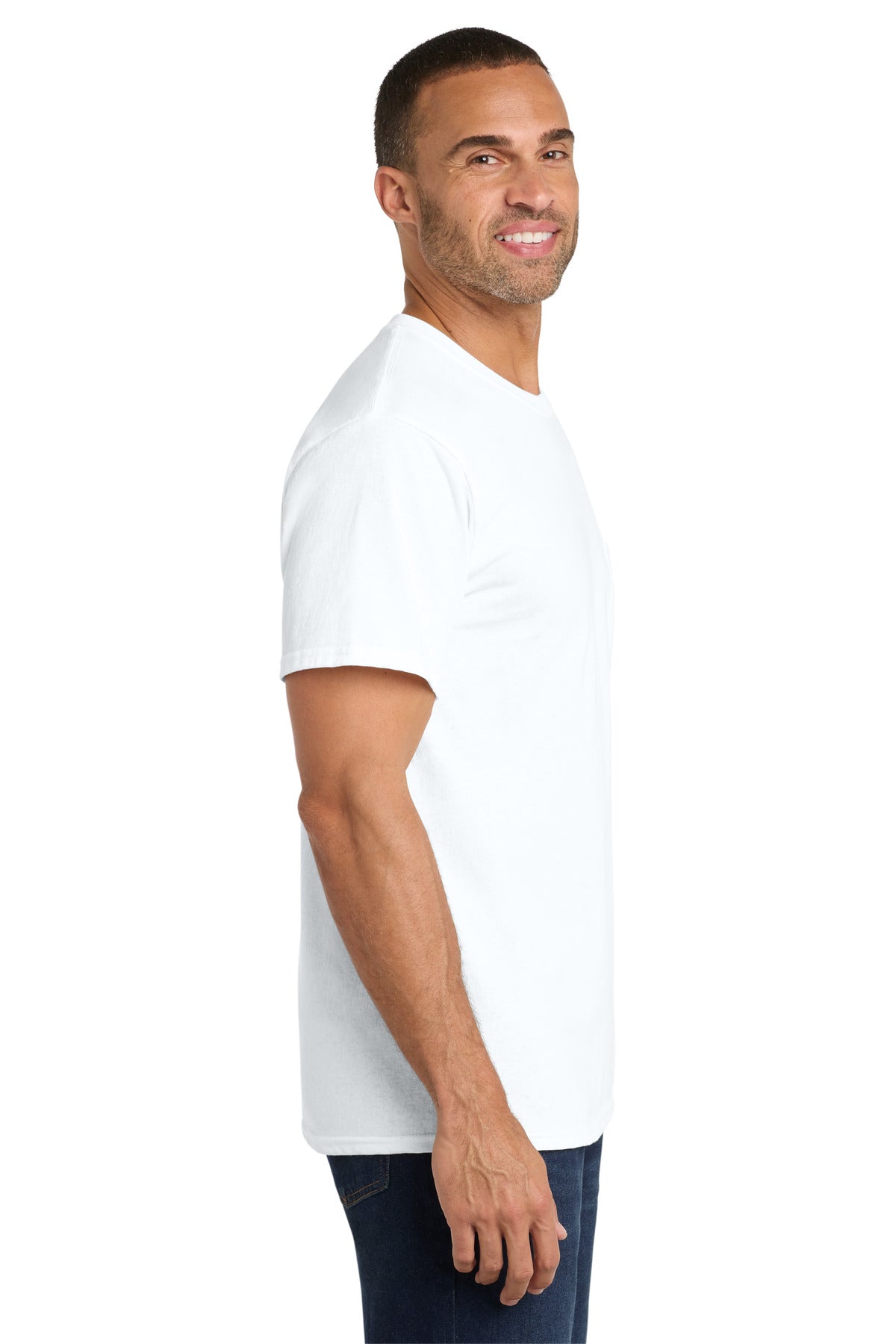 White Port & Co Core Cotton Pocket Tee. PC54P