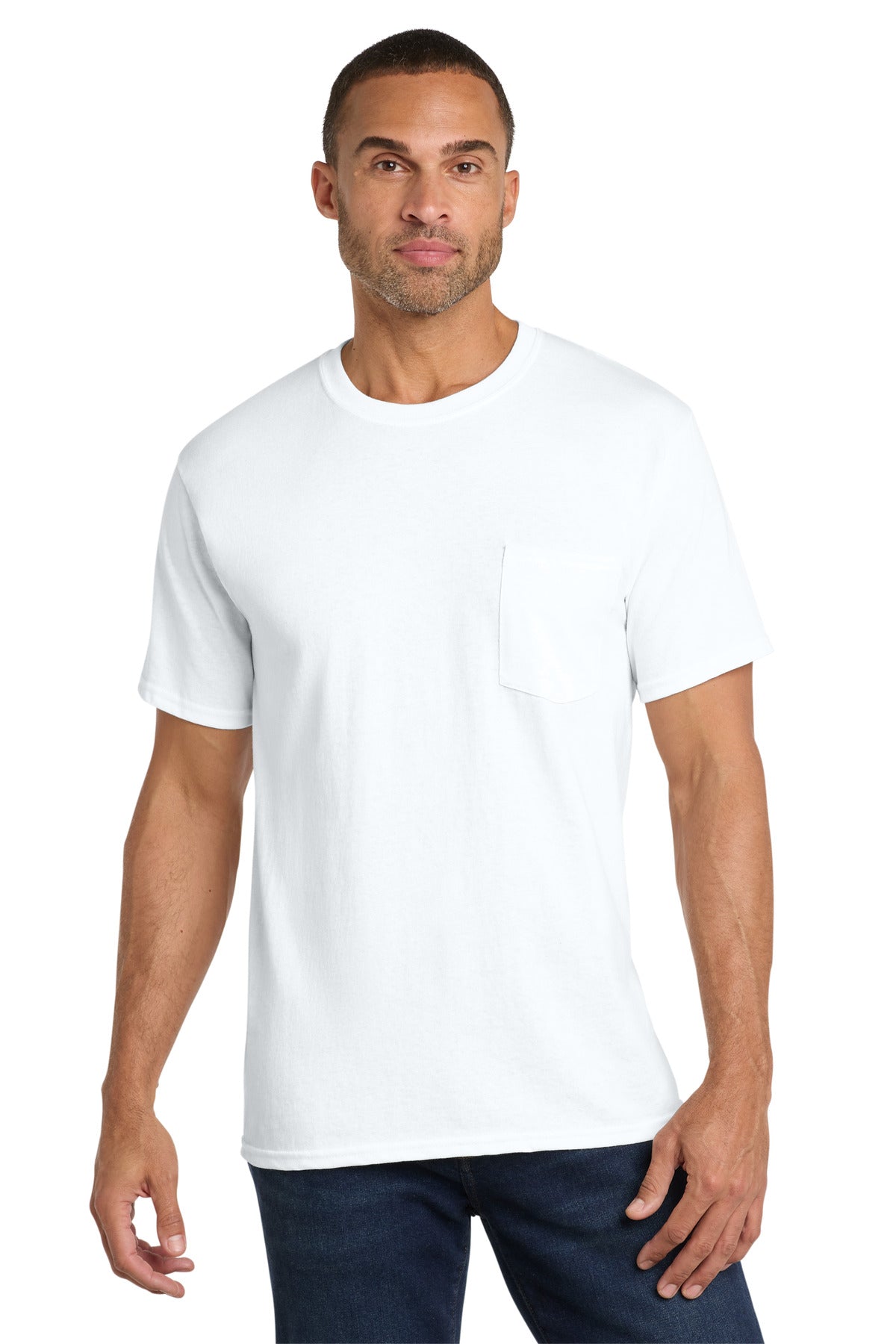 White Port & Co Core Cotton Pocket Tee. PC54P