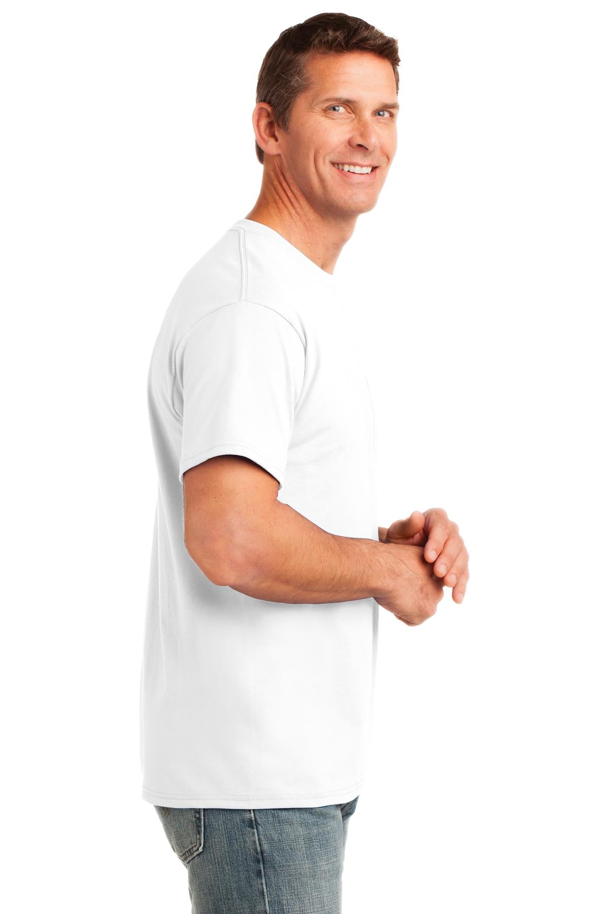 White Port & Co Core Cotton Pocket Tee. PC54P