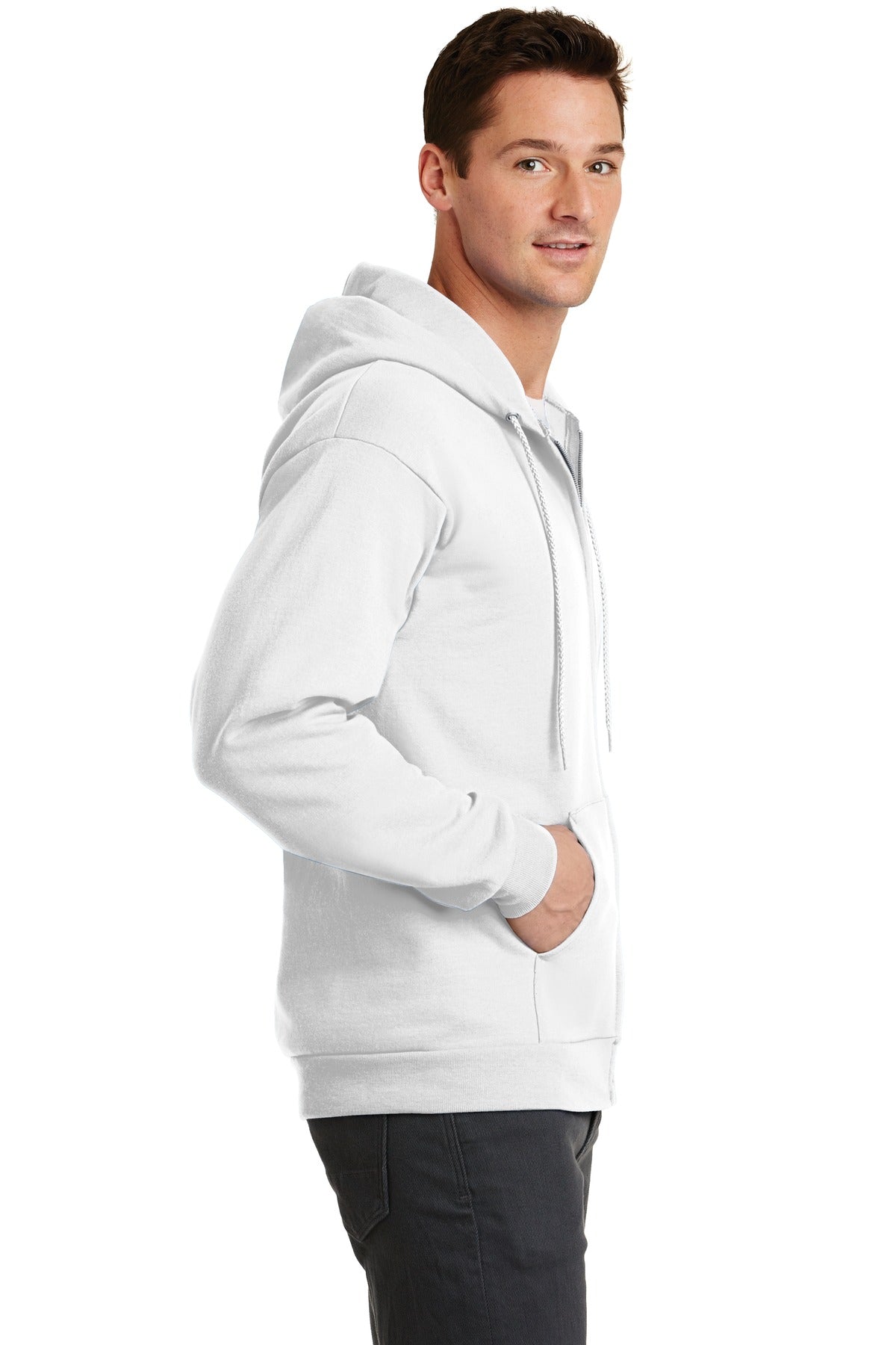 White Port & Co Core Fleece Full-Zip Hooded Sweatshirt. PC78ZH