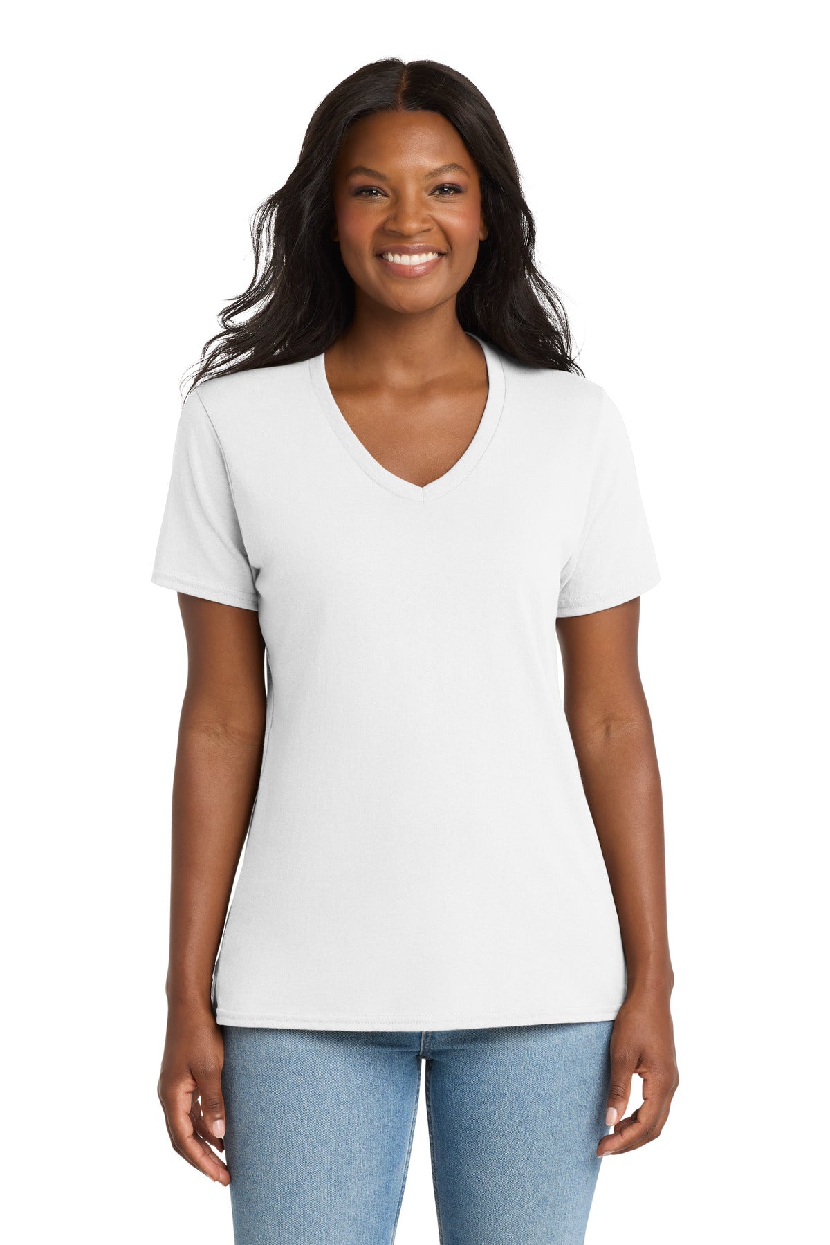 White Port & Co Women's Core Cotton V-Neck Tee. LPC54V