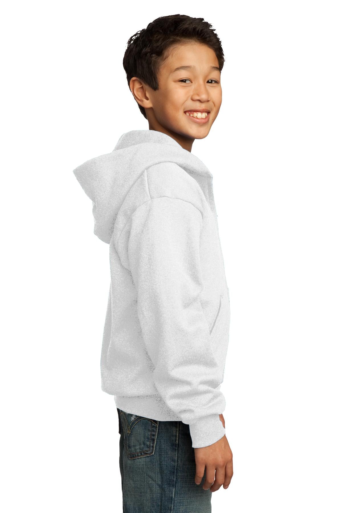 White Port & Co Youth Core Fleece Full-Zip Hooded Sweatshirt. PC90YZH
