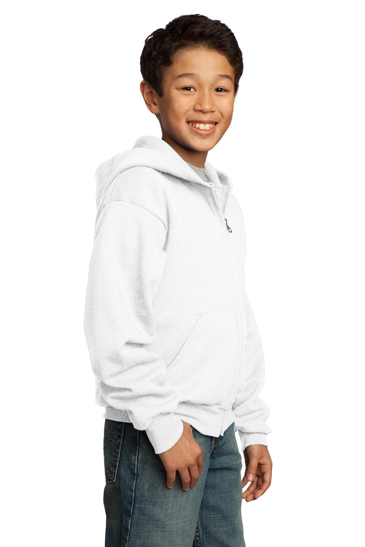 White Port & Co Youth Core Fleece Full-Zip Hooded Sweatshirt. PC90YZH