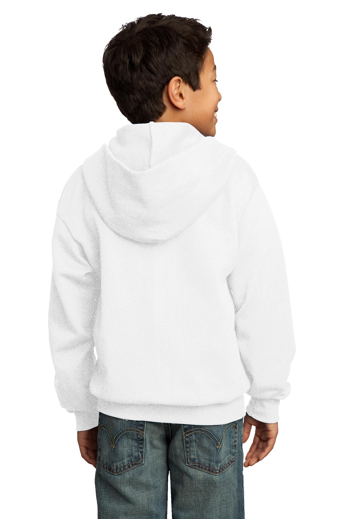 White Port & Co Youth Core Fleece Full-Zip Hooded Sweatshirt. PC90YZH