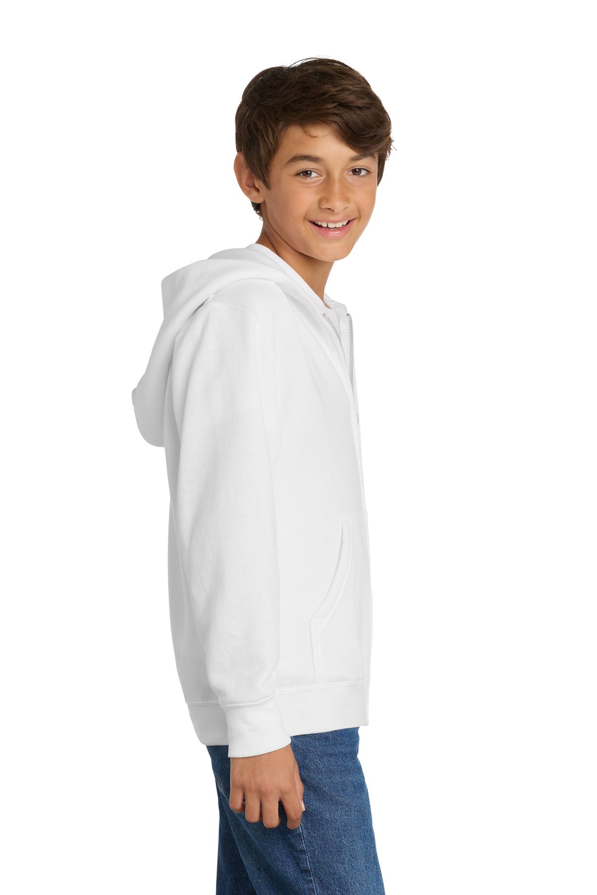White Port & Co Youth Core Fleece Full-Zip Hooded Sweatshirt. PC90YZH