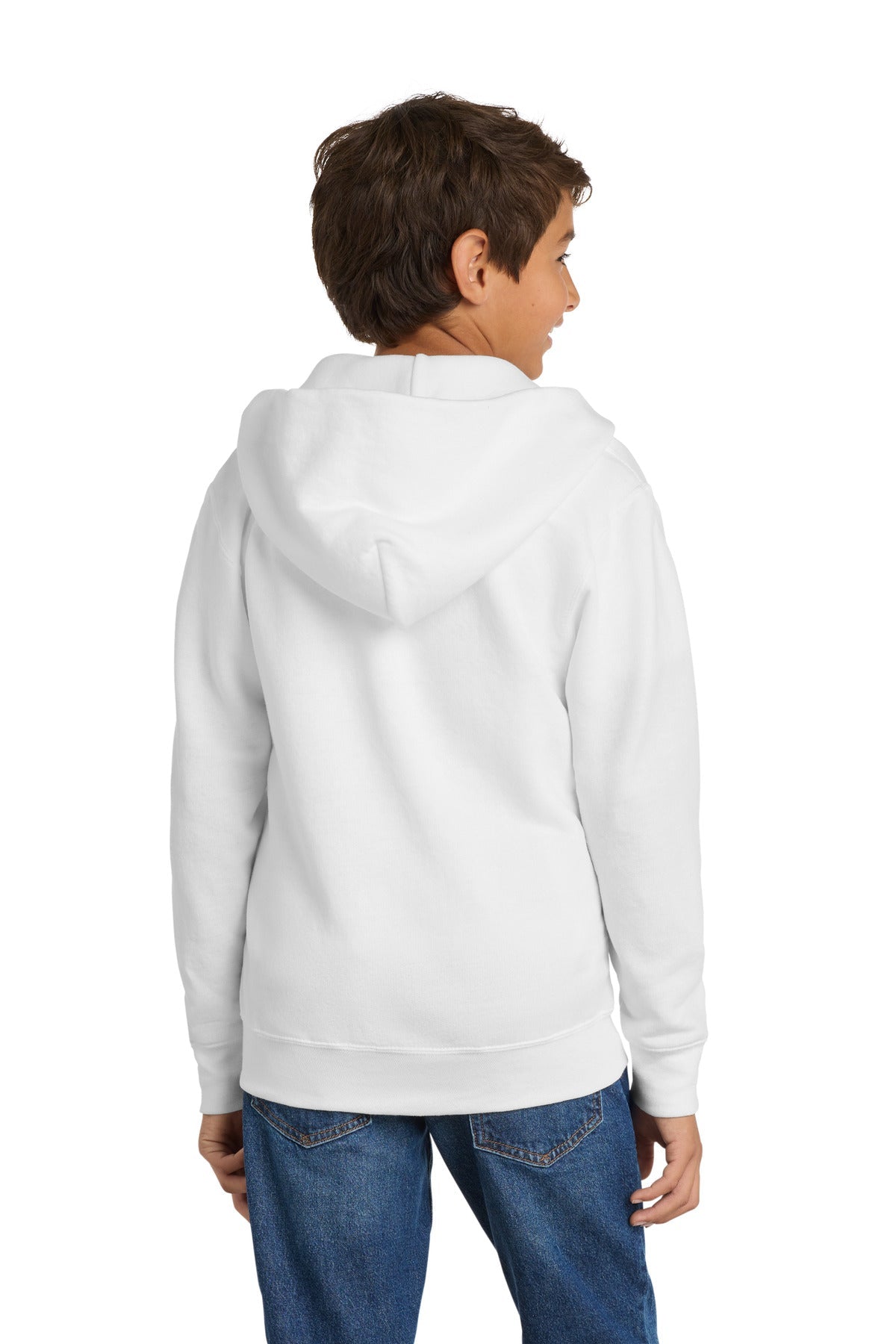 White Port & Co Youth Core Fleece Full-Zip Hooded Sweatshirt. PC90YZH