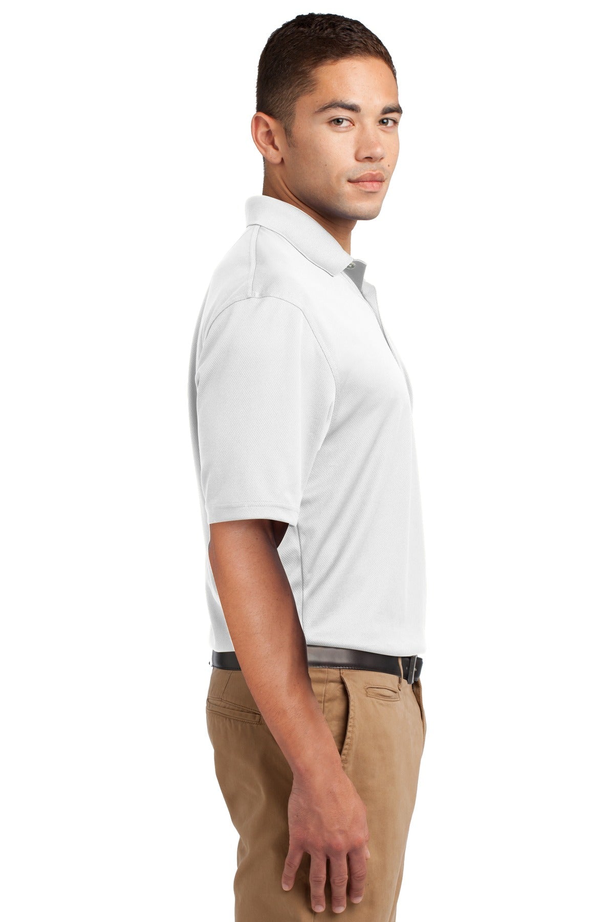 White Sport-Tek Dri-Mesh Polo. K469