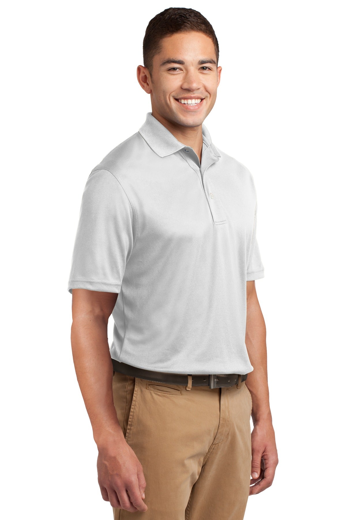 White Sport-Tek Dri-Mesh Polo. K469