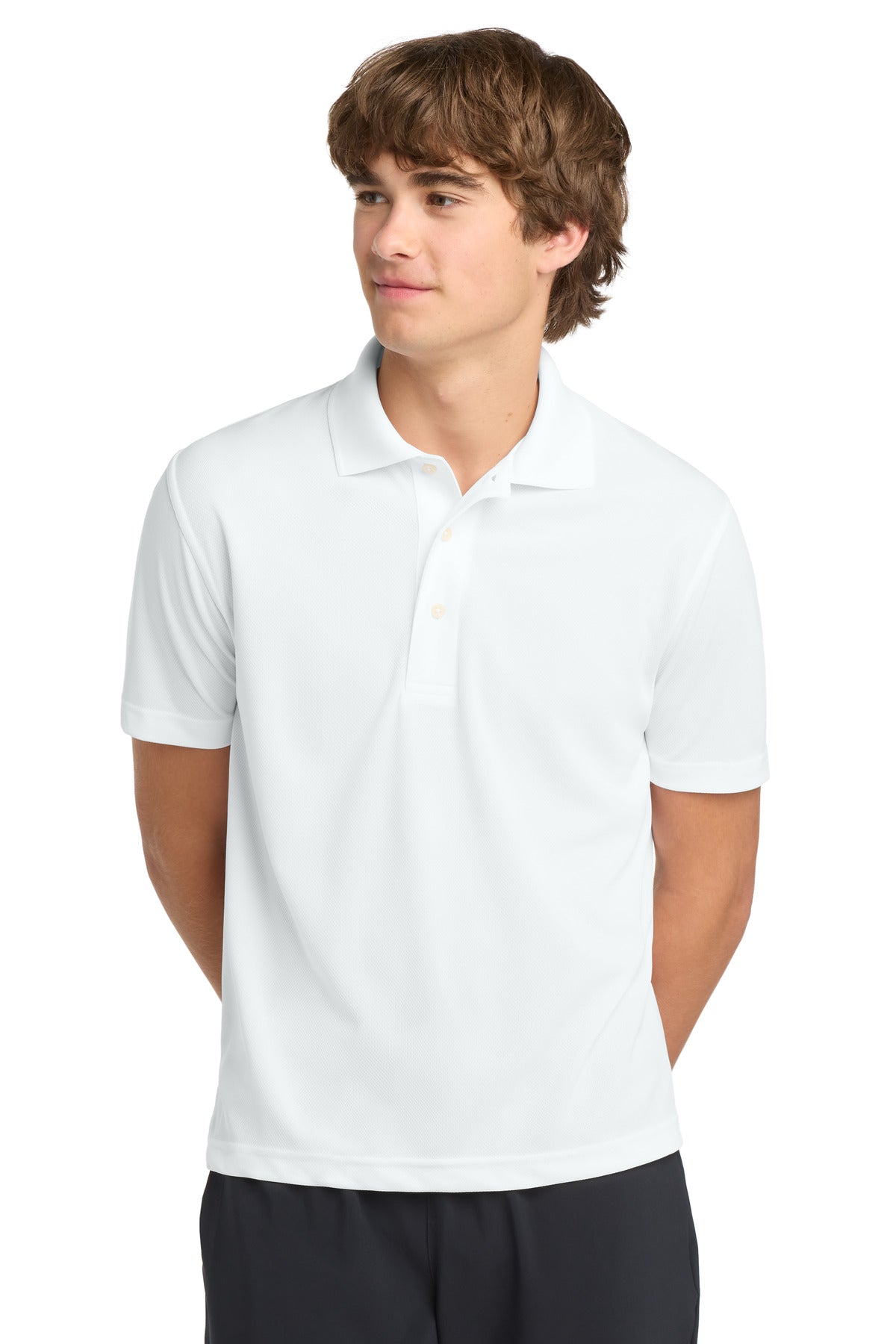 White Sport-Tek Dri-Mesh Polo. K469