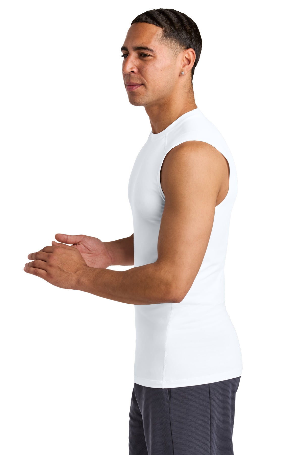 White Sport-Tek PosiCharge Compression Sleeveless Tee ST121SL