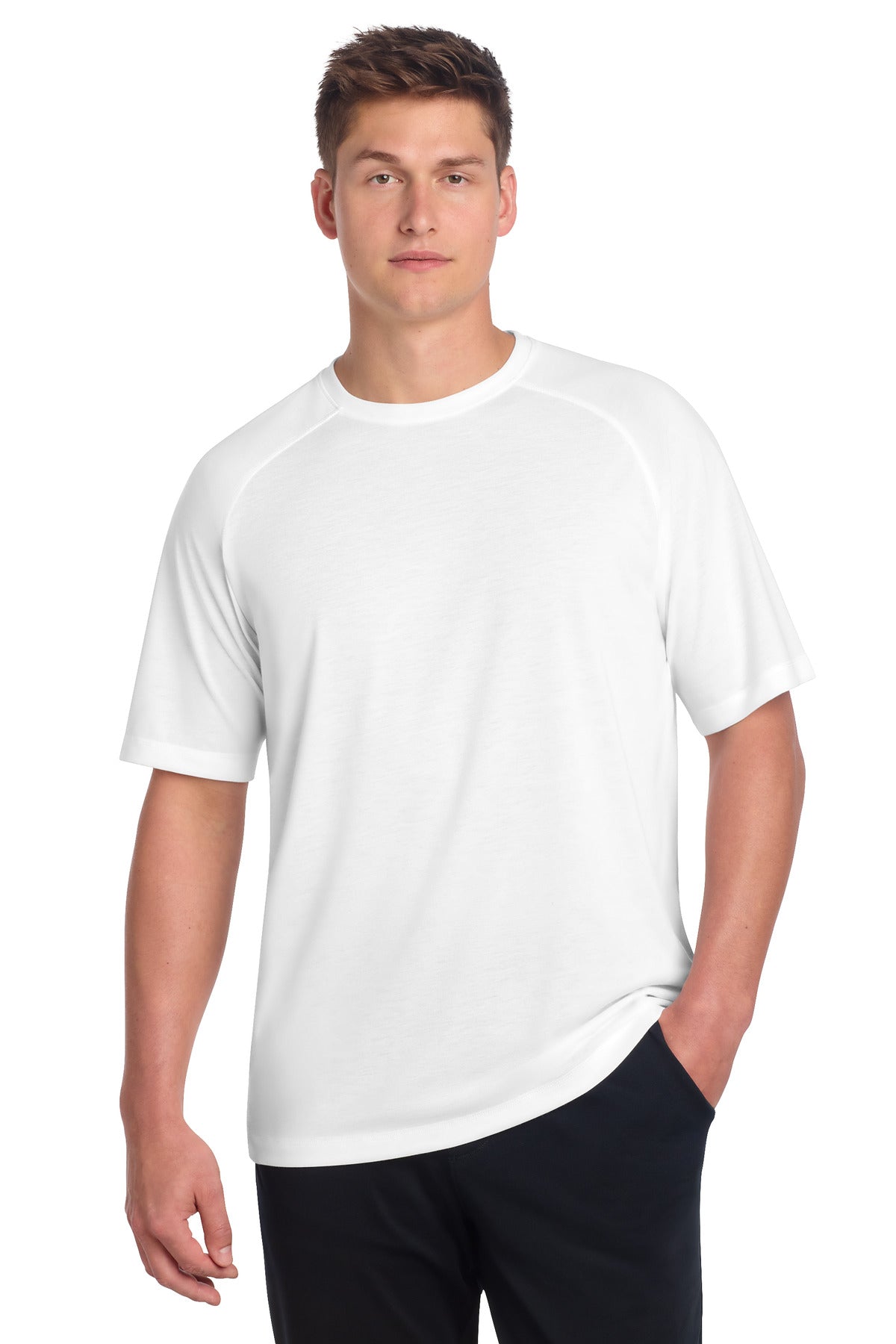 White Sport-Tek PosiCharge Tri-Blend Wicking Raglan Tee. ST400