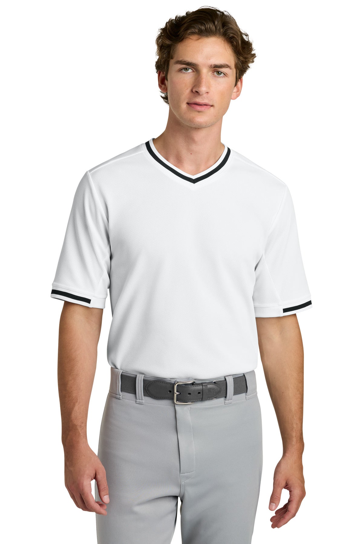 White Sport-Tek Tough Mesh V-Neck Baseball Jersey ST221
